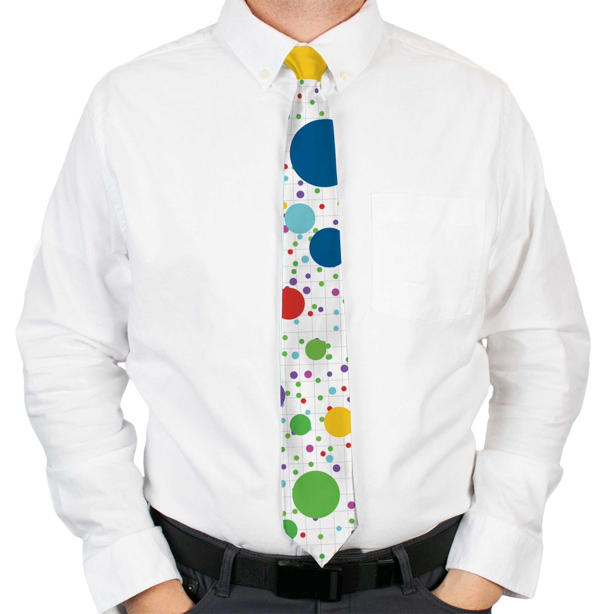 Buckle-Down Necktie - Dots/Grid3 White/Gray/Multi Color Neckties Buckle-Down