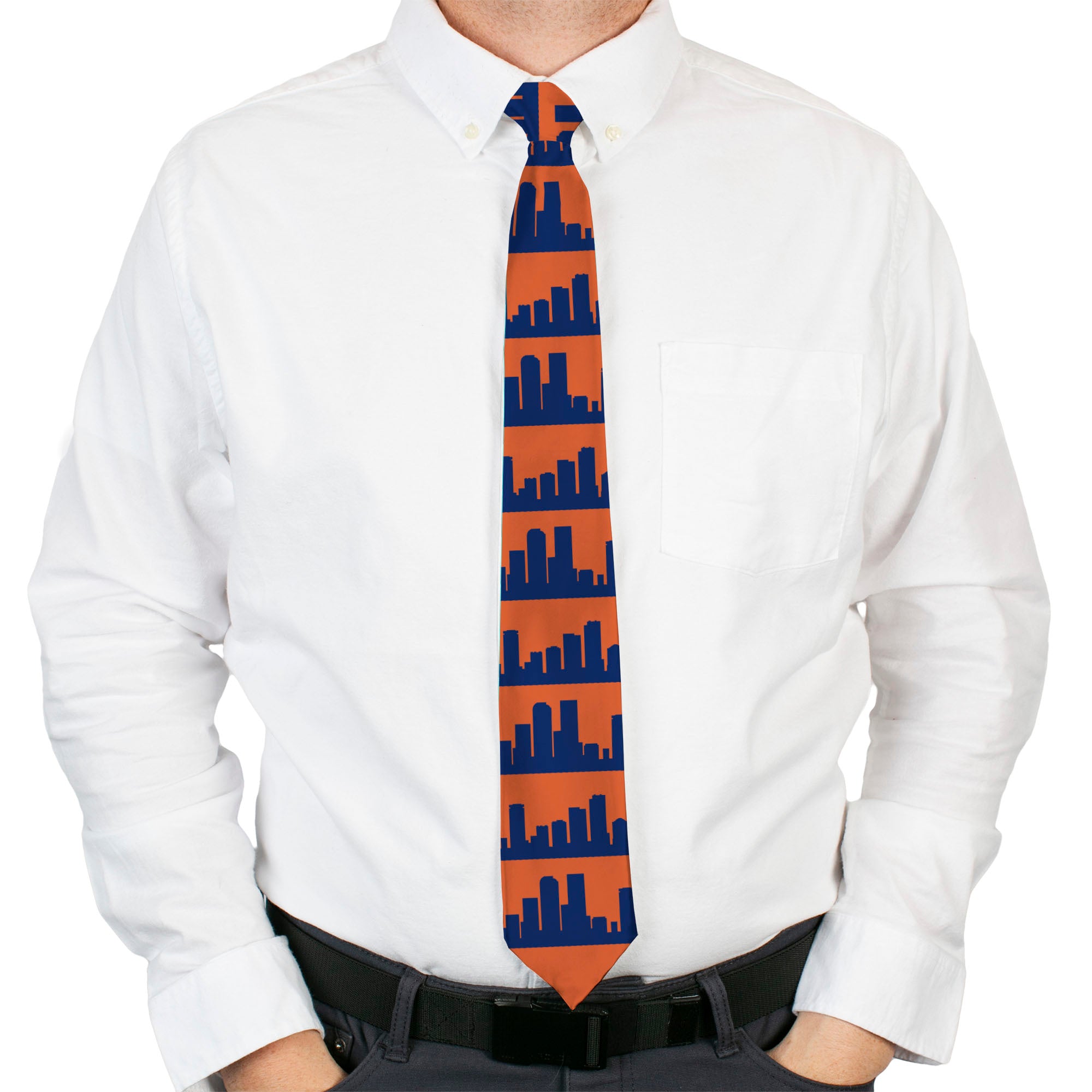 Buckle-Down Necktie - Denver Solid Skyline Orange/Navy Neckties Buckle-Down