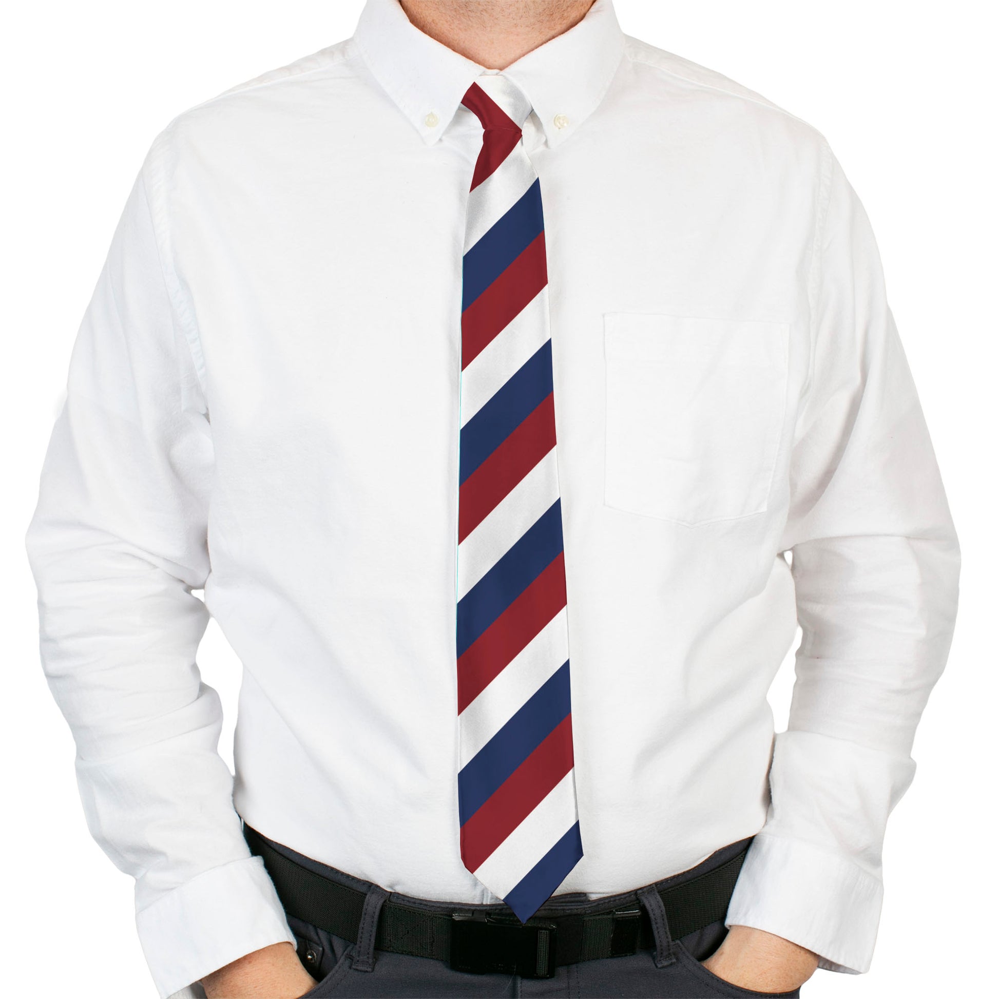Buckle-Down Necktie - Diagonal Stripe Red/White/Navy Neckties Buckle-Down