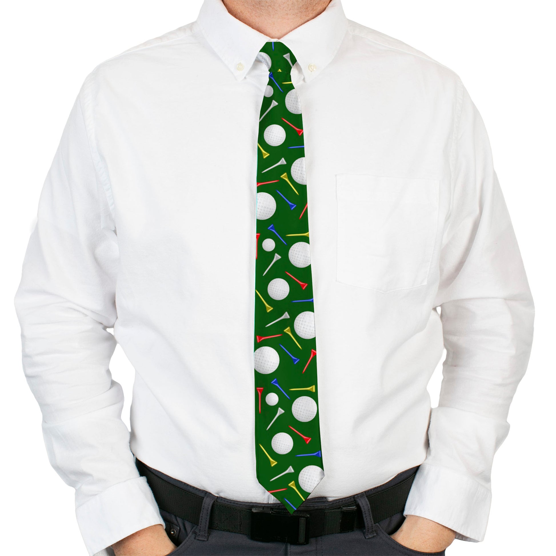 Buckle-Down Necktie - Golf Balls/Tees Scattered Green/Multi Color Neckties Buckle-Down