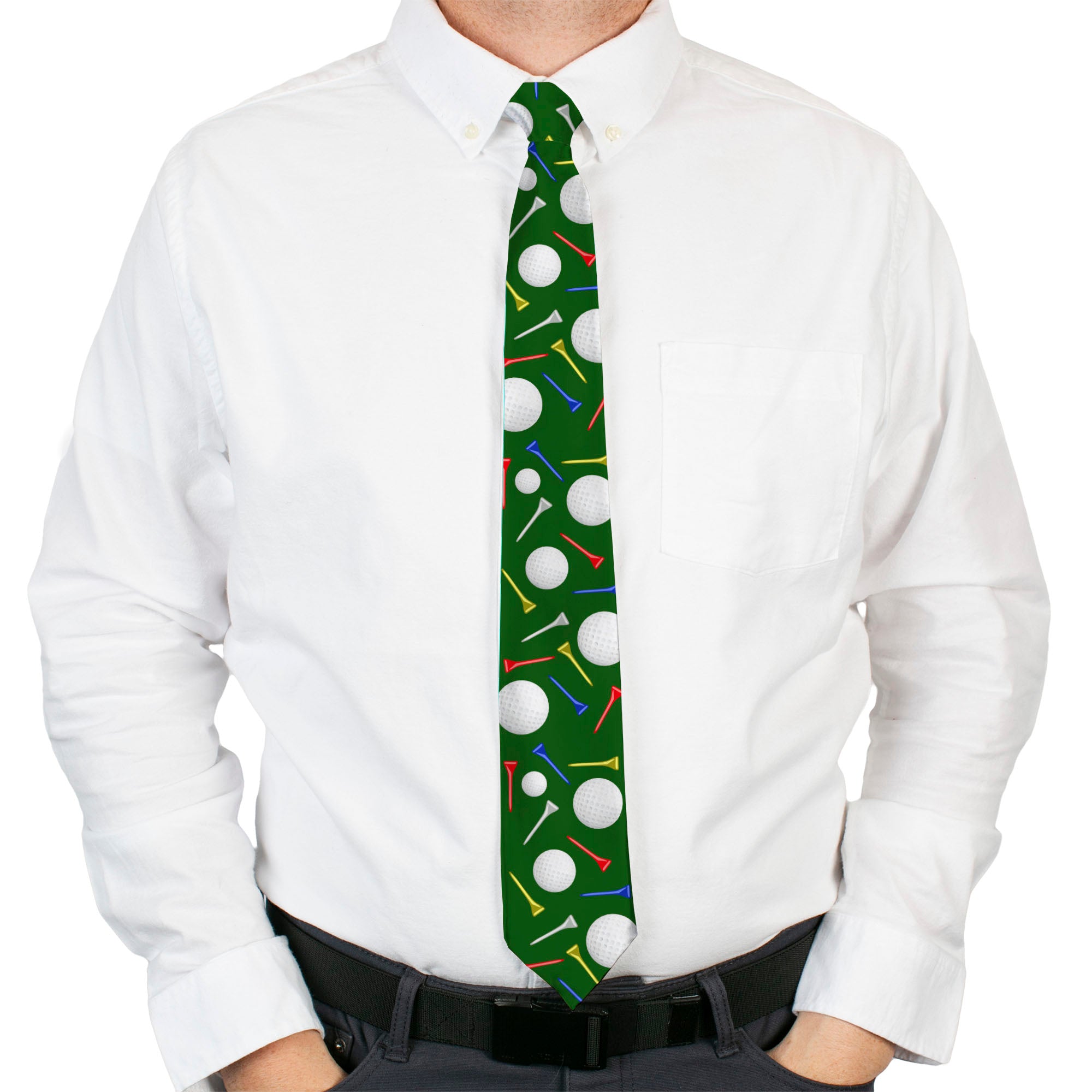 Buckle-Down Necktie - Golf Balls/Tees Scattered Green/Multi Color Neckties Buckle-Down