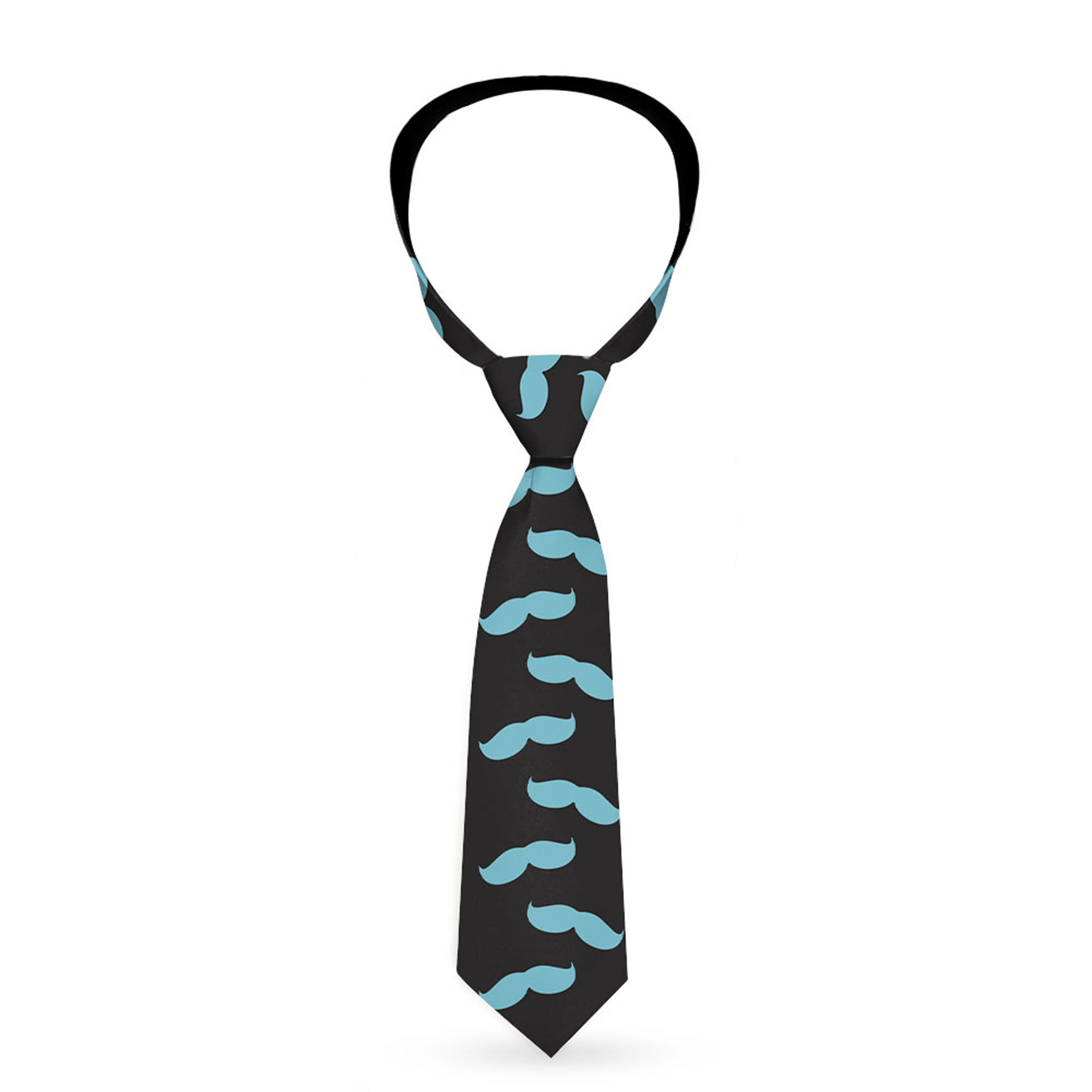 Buckle-Down Necktie - Mustaches Scattered Black/Turquoise Neckties Buckle-Down