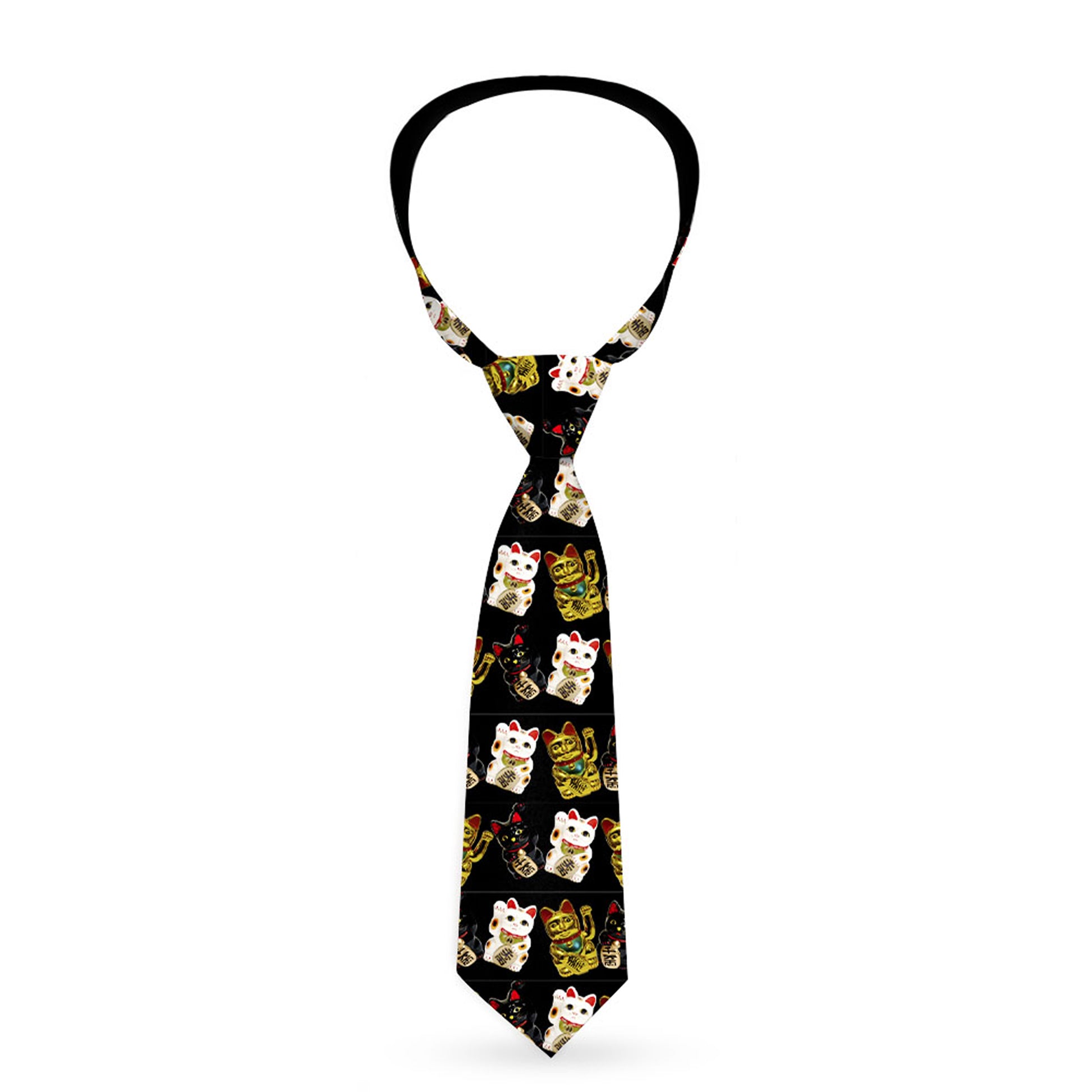 Buckle-Down Necktie - Maneki Neko Lucky Cats Gold/Black/White Neckties Buckle-Down