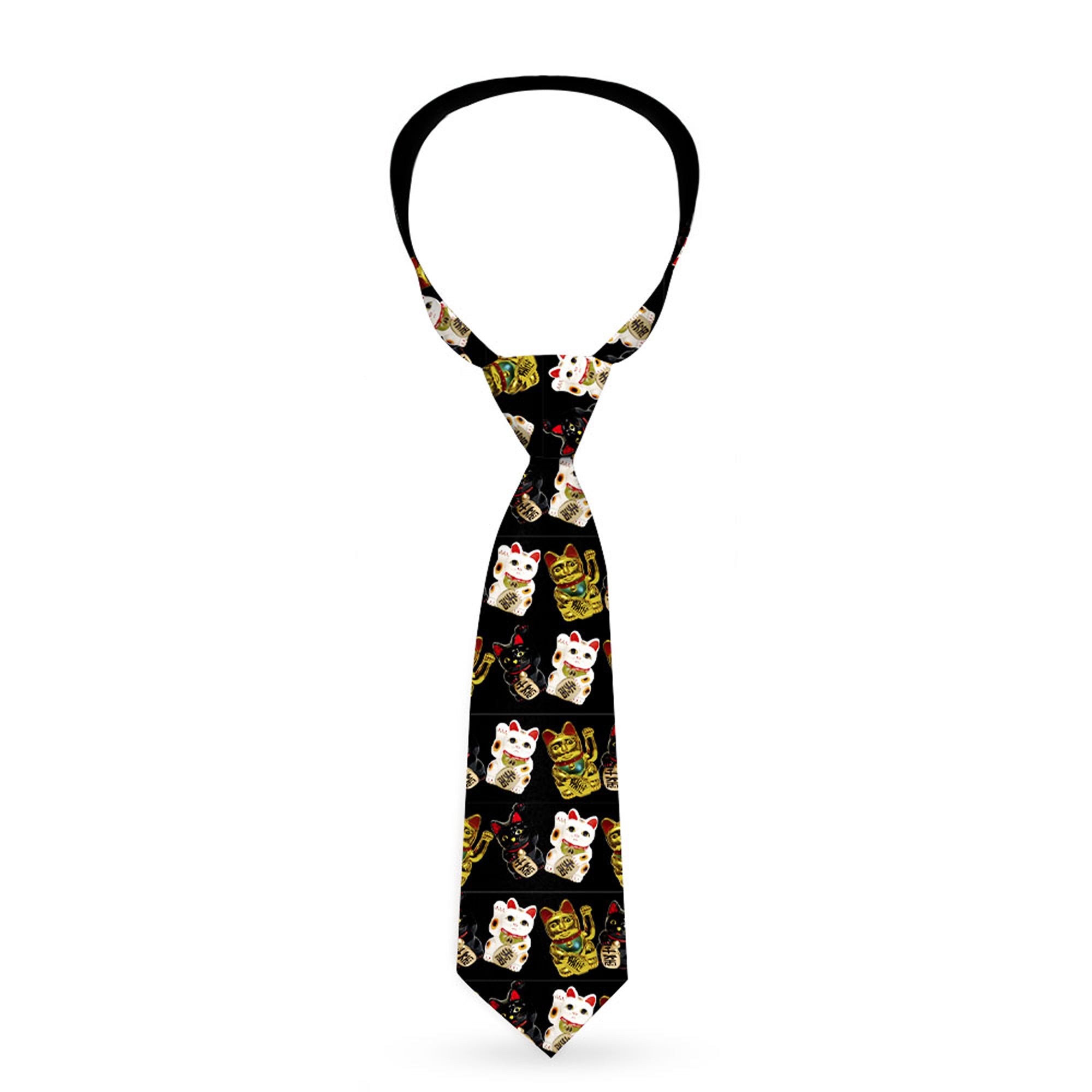 Buckle-Down Necktie - Maneki Neko Lucky Cats Gold/Black/White Neckties Buckle-Down