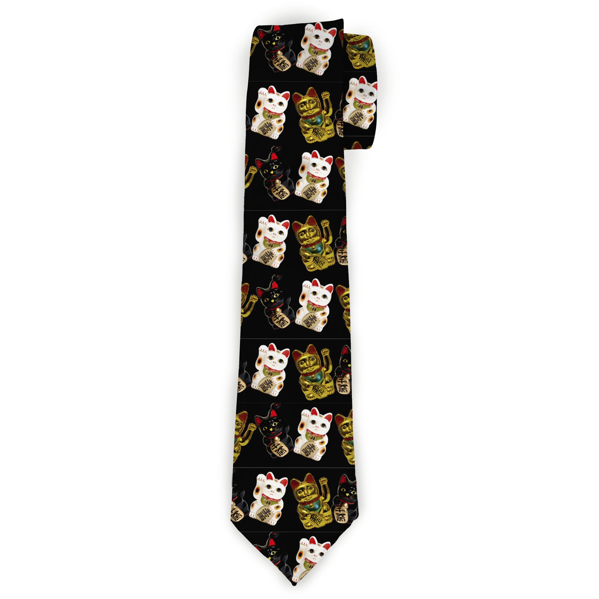 Buckle-Down Necktie - Maneki Neko Lucky Cats Gold/Black/White Neckties Buckle-Down