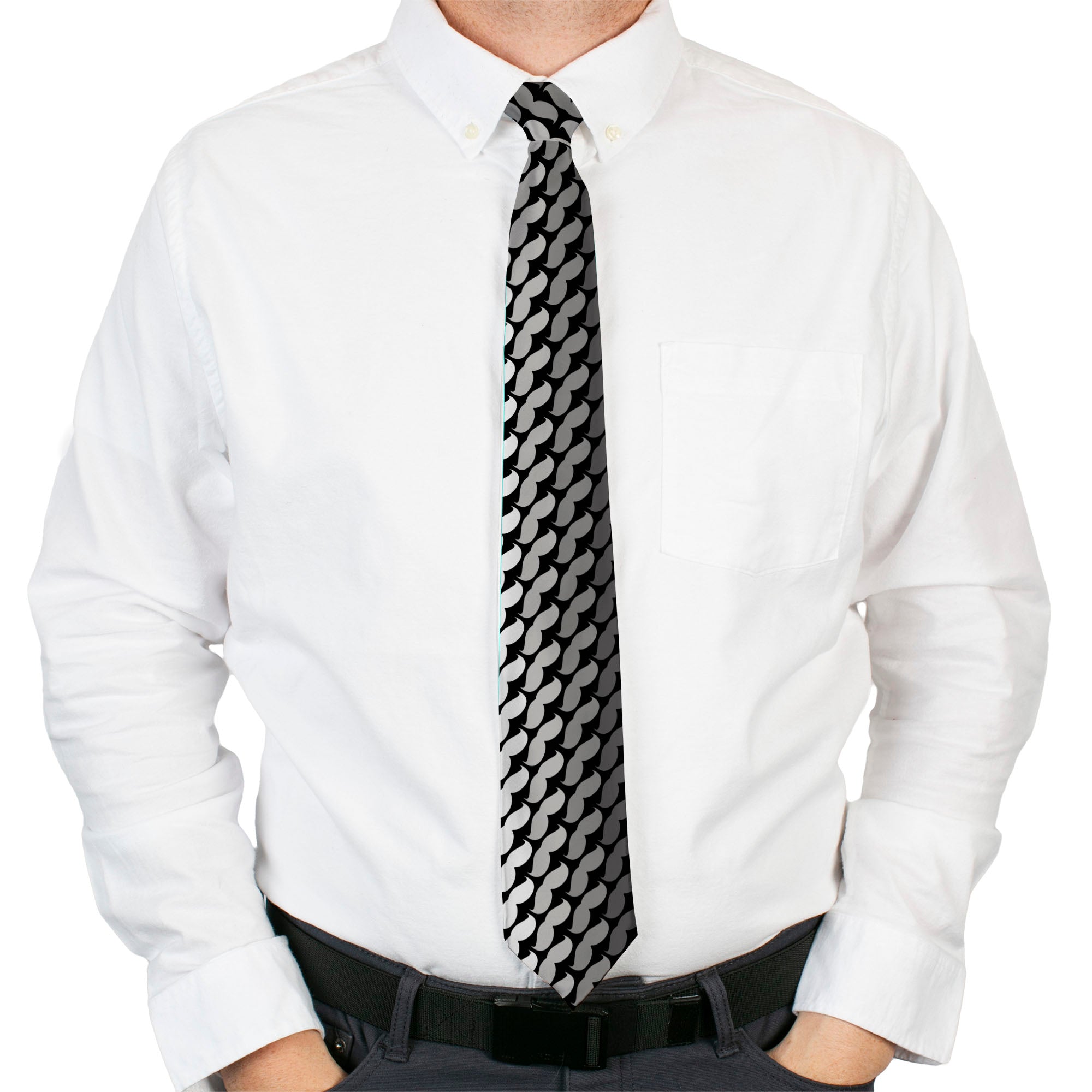 Buckle-Down Necktie - Mustache Monogram Black/Grays Neckties Buckle-Down