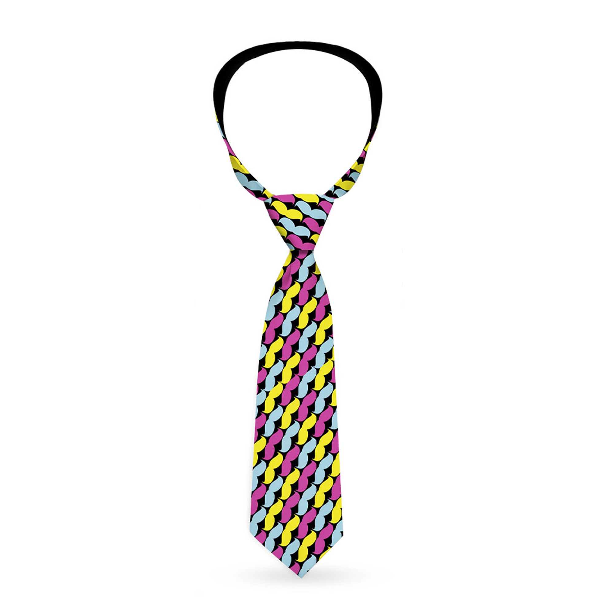 Buckle-Down Necktie - Mustache Monogram Black/Fuchsia/Turquoise/Yellow Neckties Buckle-Down