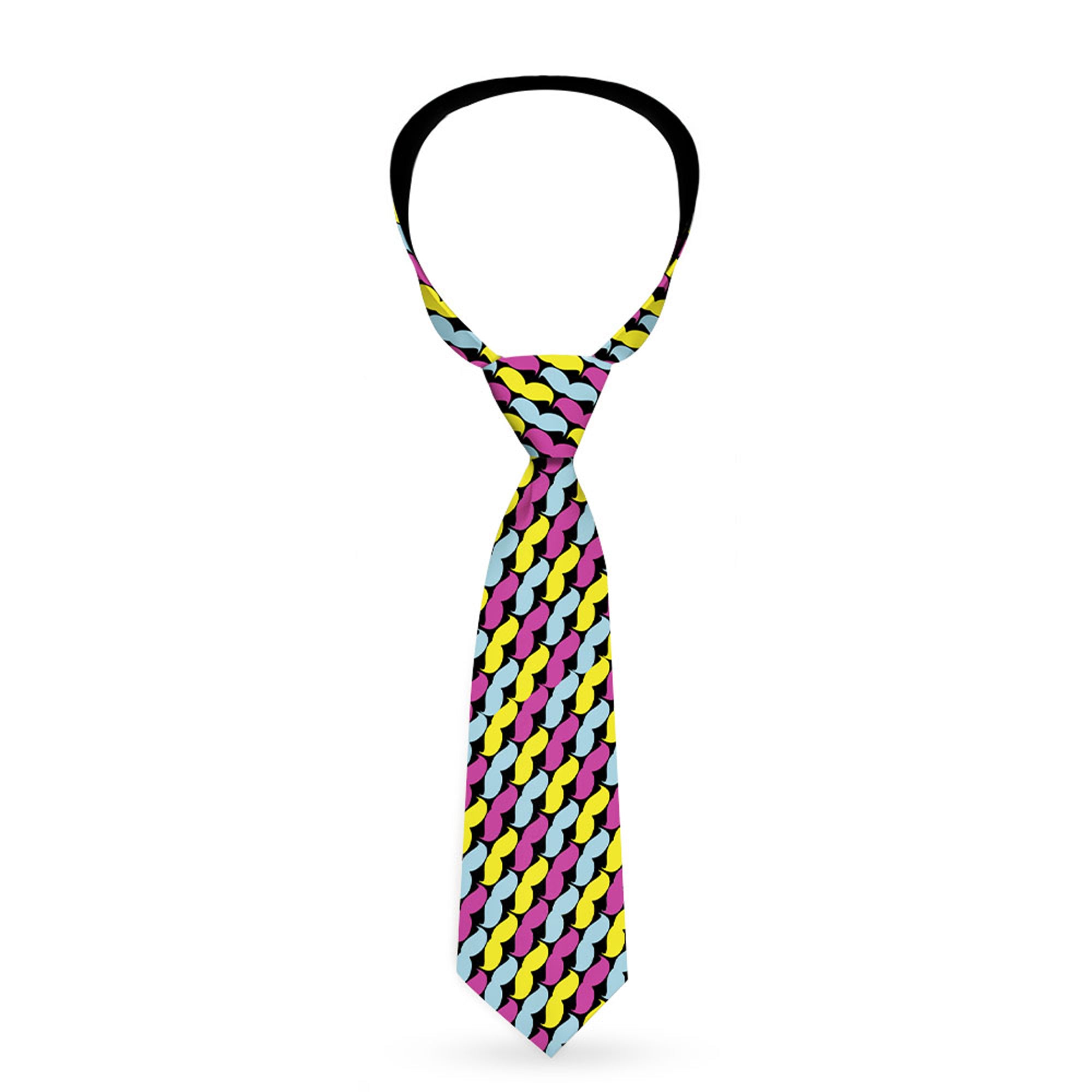 Buckle-Down Necktie - Mustache Monogram Black/Fuchsia/Turquoise/Yellow Neckties Buckle-Down