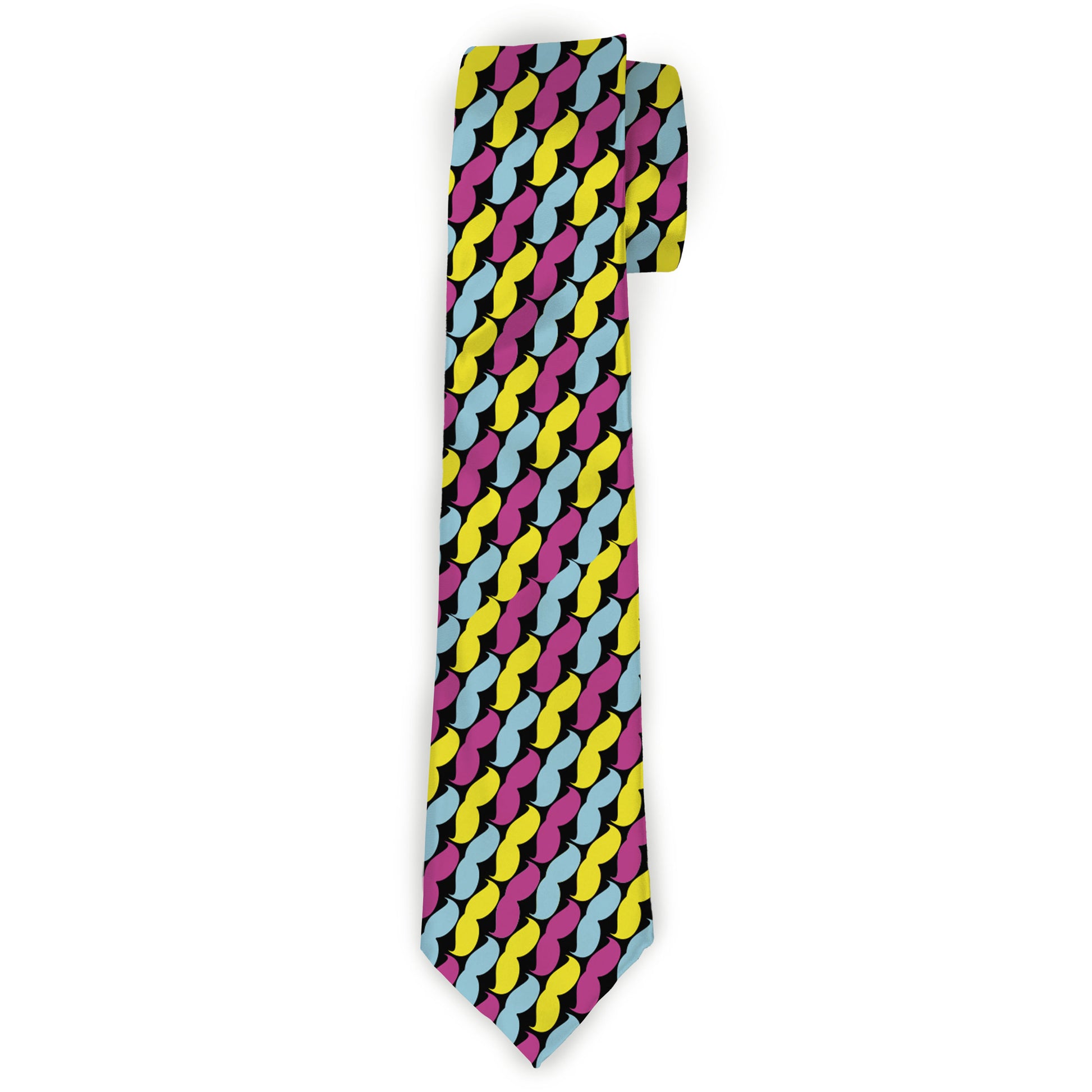 Buckle-Down Necktie - Mustache Monogram Black/Fuchsia/Turquoise/Yellow Neckties Buckle-Down