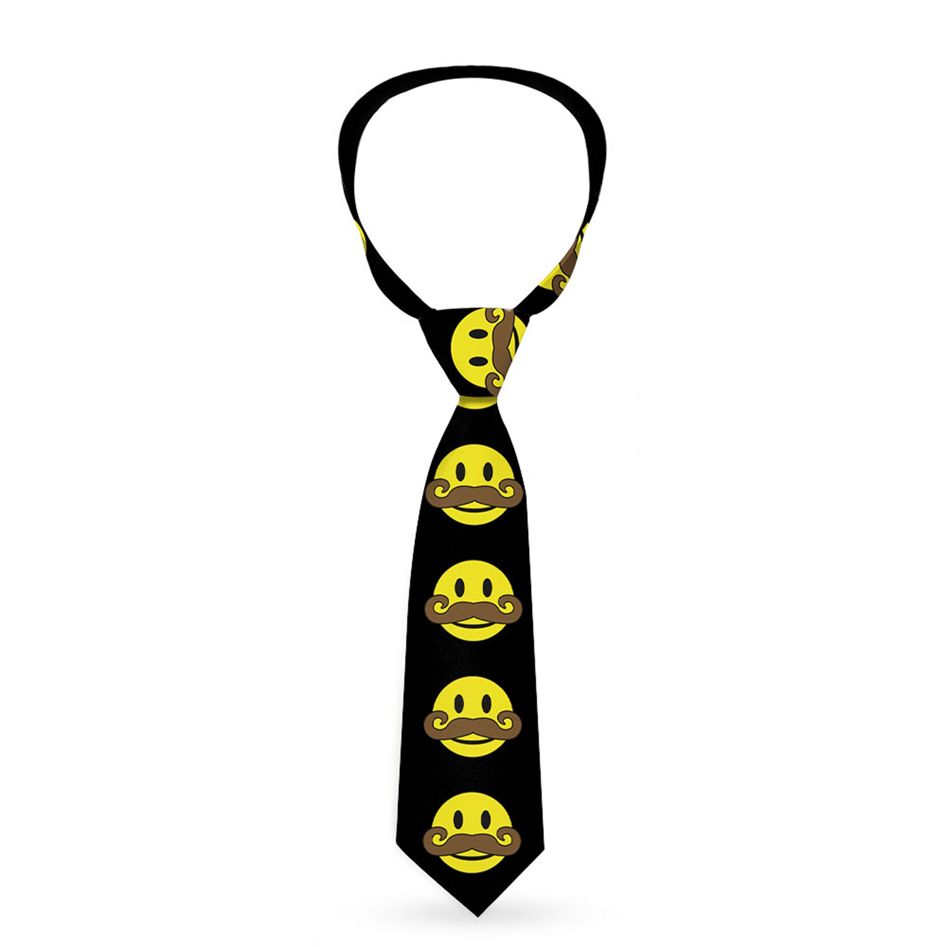 Buckle-Down Necktie - Mustache Happy Face Black/Yellow/Brown Neckties Buckle-Down