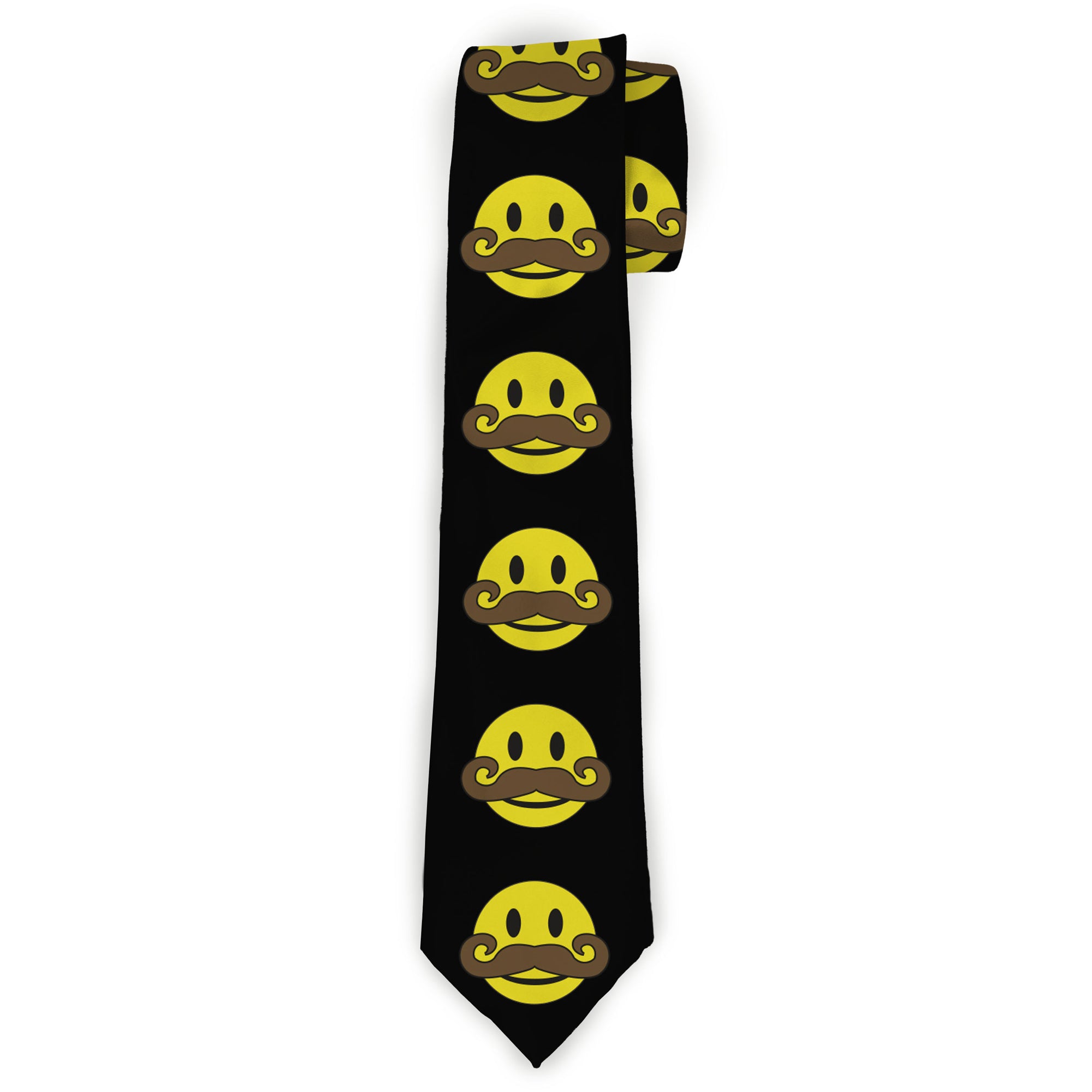 Buckle-Down Necktie - Mustache Happy Face Black/Yellow/Brown Neckties Buckle-Down