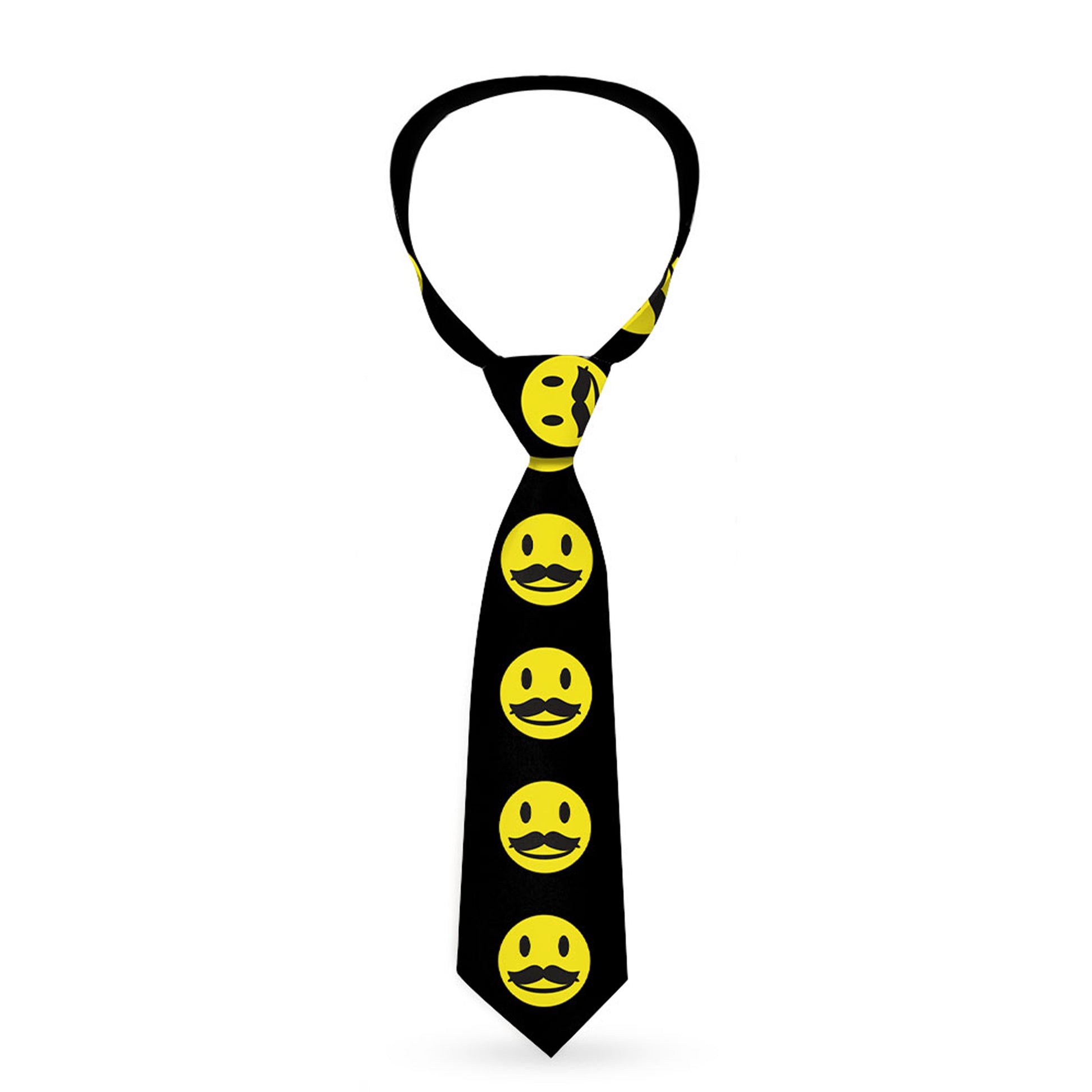 Buckle-Down Necktie - Mustache Happy Face2 Black/Yellow/Black Neckties Buckle-Down