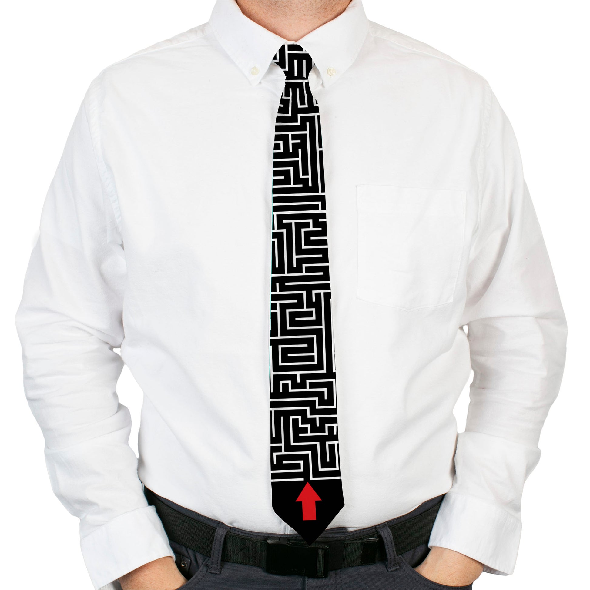 Buckle-Down Necktie - Maze Black/White/Red Neckties Buckle-Down