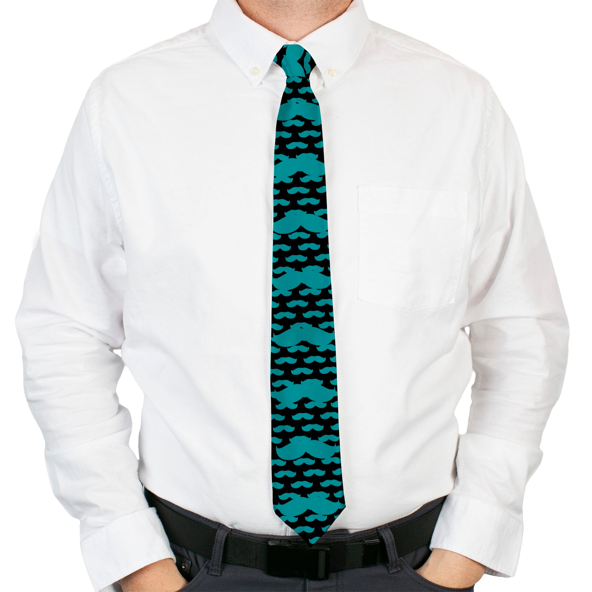 Buckle-Down Necktie - Mustaches Mini/Single Repeat Black/Turquoise Neckties Buckle-Down