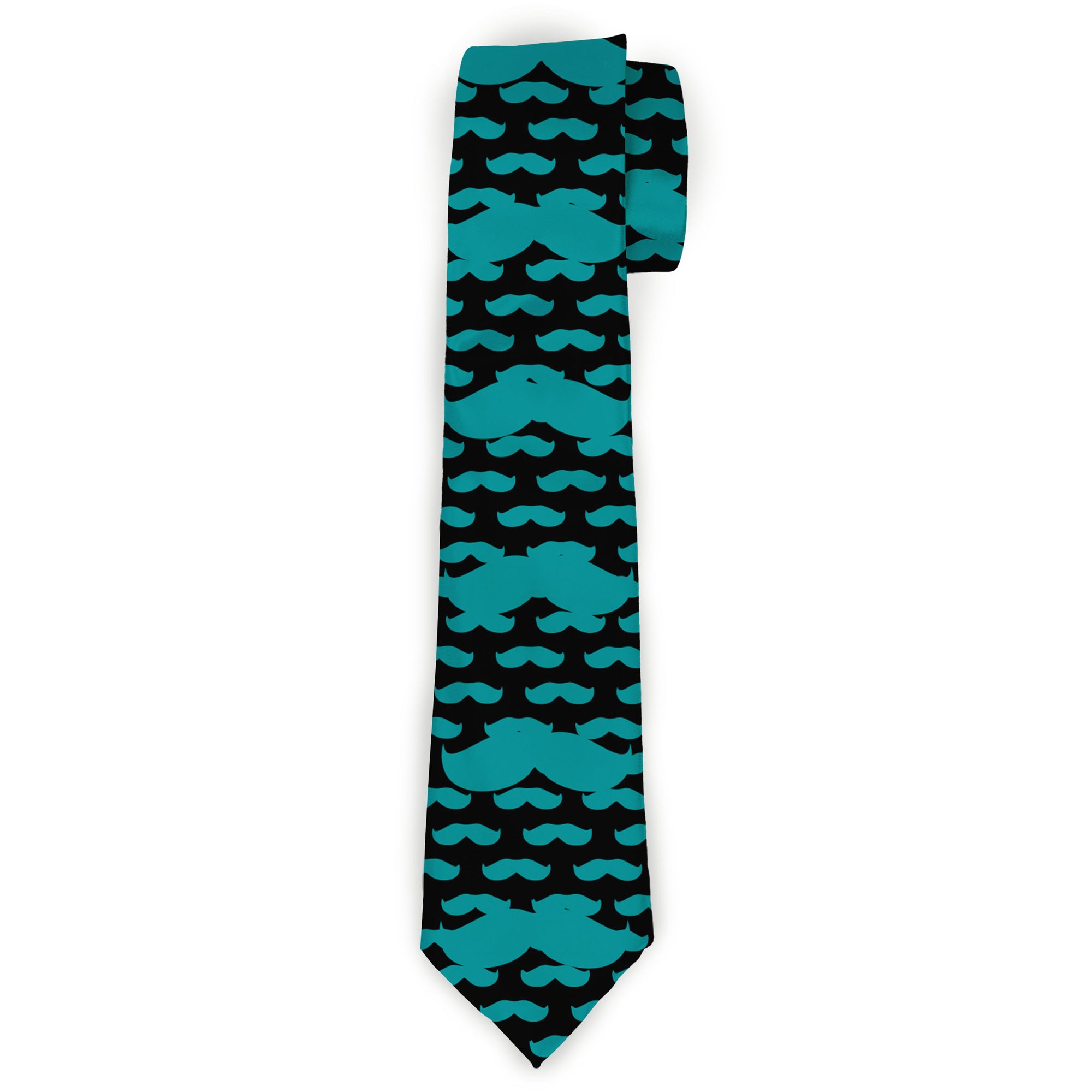 Buckle-Down Necktie - Mustaches Mini/Single Repeat Black/Turquoise Neckties Buckle-Down