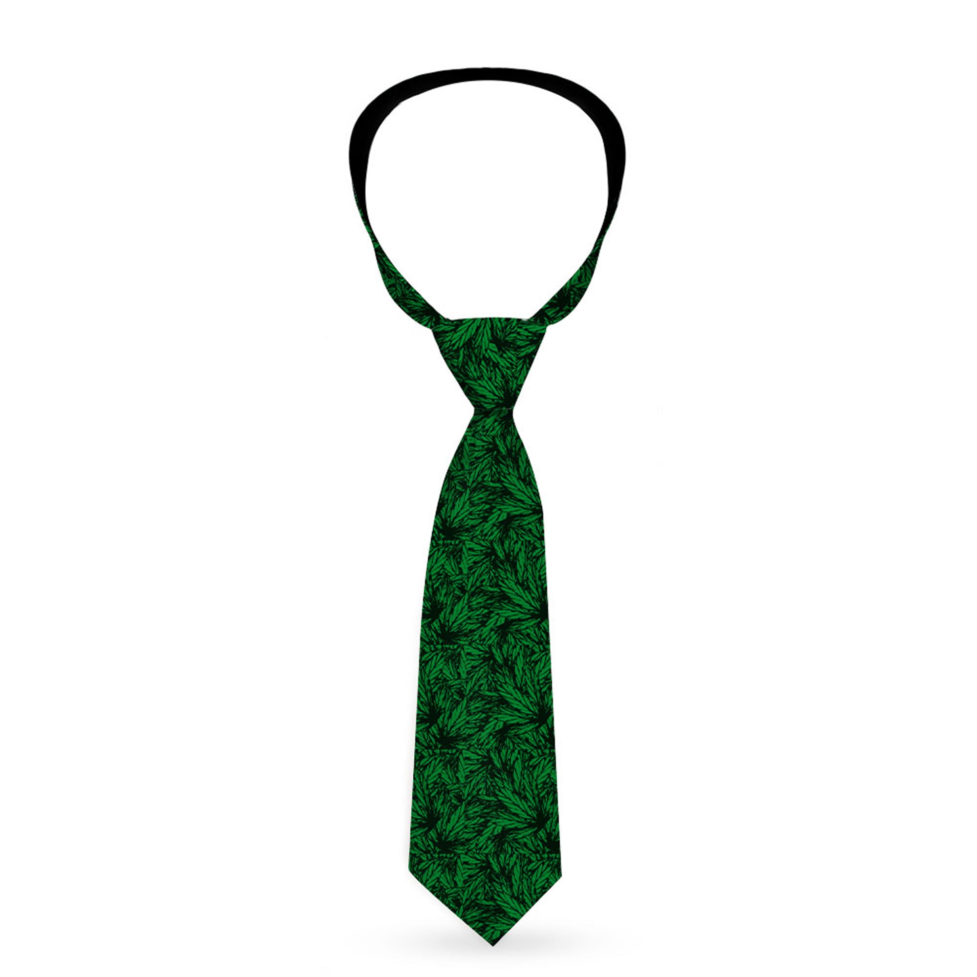 Buckle-Down Necktie - Marijuana Leaves Stacked Black/Green Neckties Buckle-Down