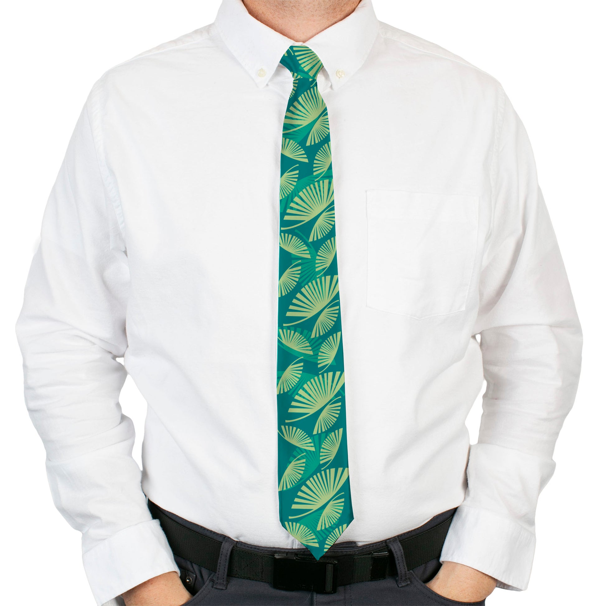 Buckle-Down Necktie - Palm Leaves Stacked Pastel Greens Neckties Buckle-Down
