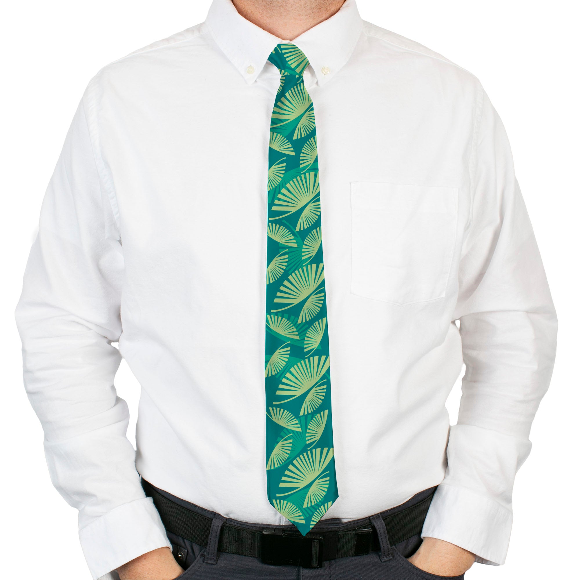 Buckle-Down Necktie - Palm Leaves Stacked Pastel Greens Neckties Buckle-Down