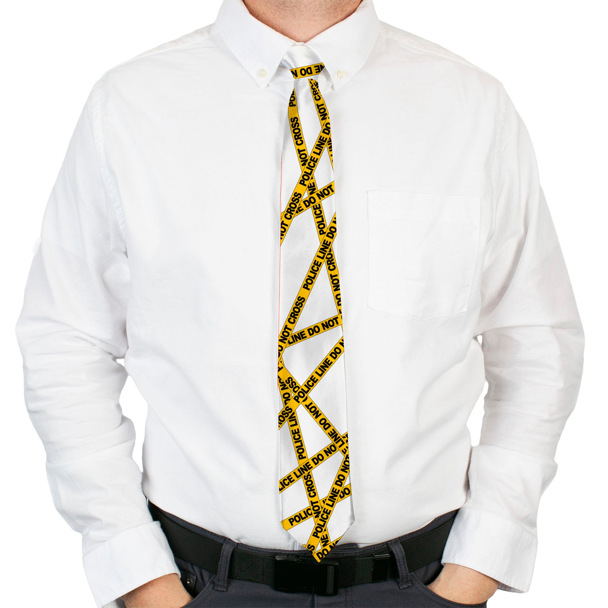 Buckle-Down Necktie - Police Line White/Yellow Neckties Buckle-Down