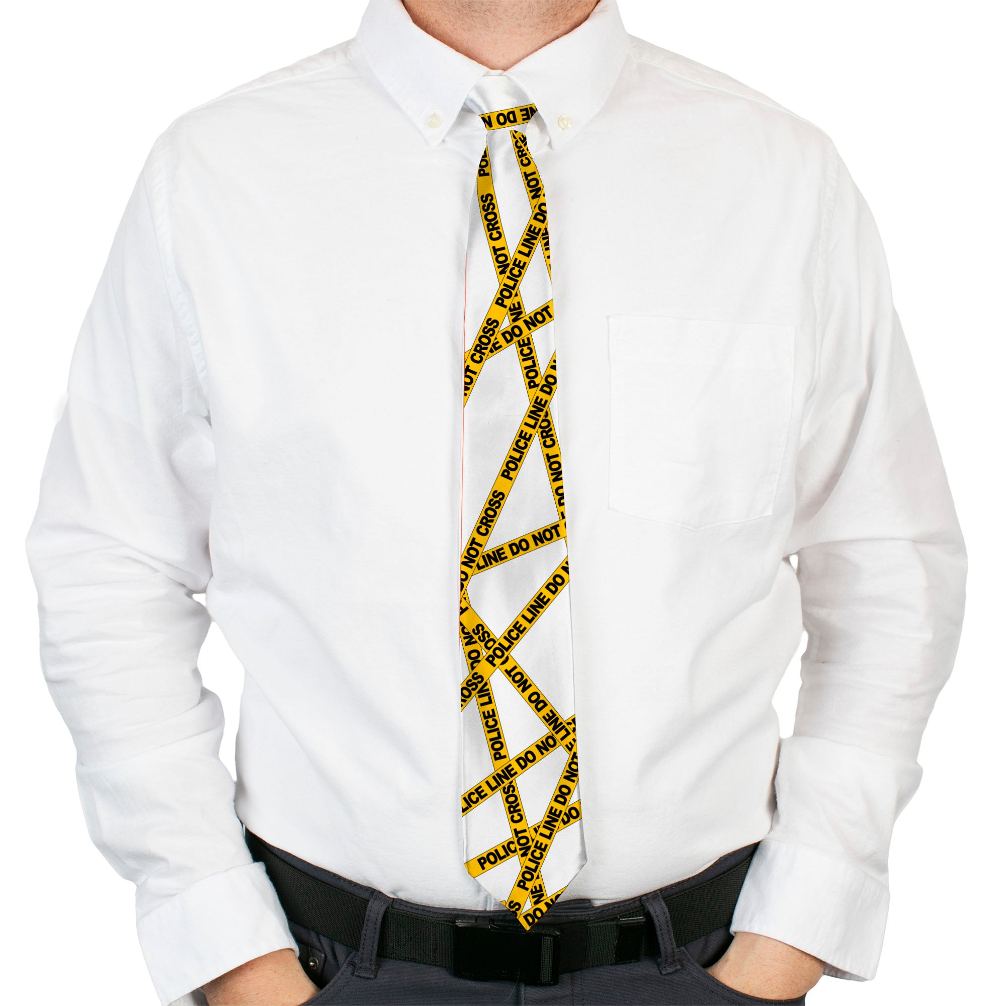 Buckle-Down Necktie - Police Line White/Yellow Neckties Buckle-Down