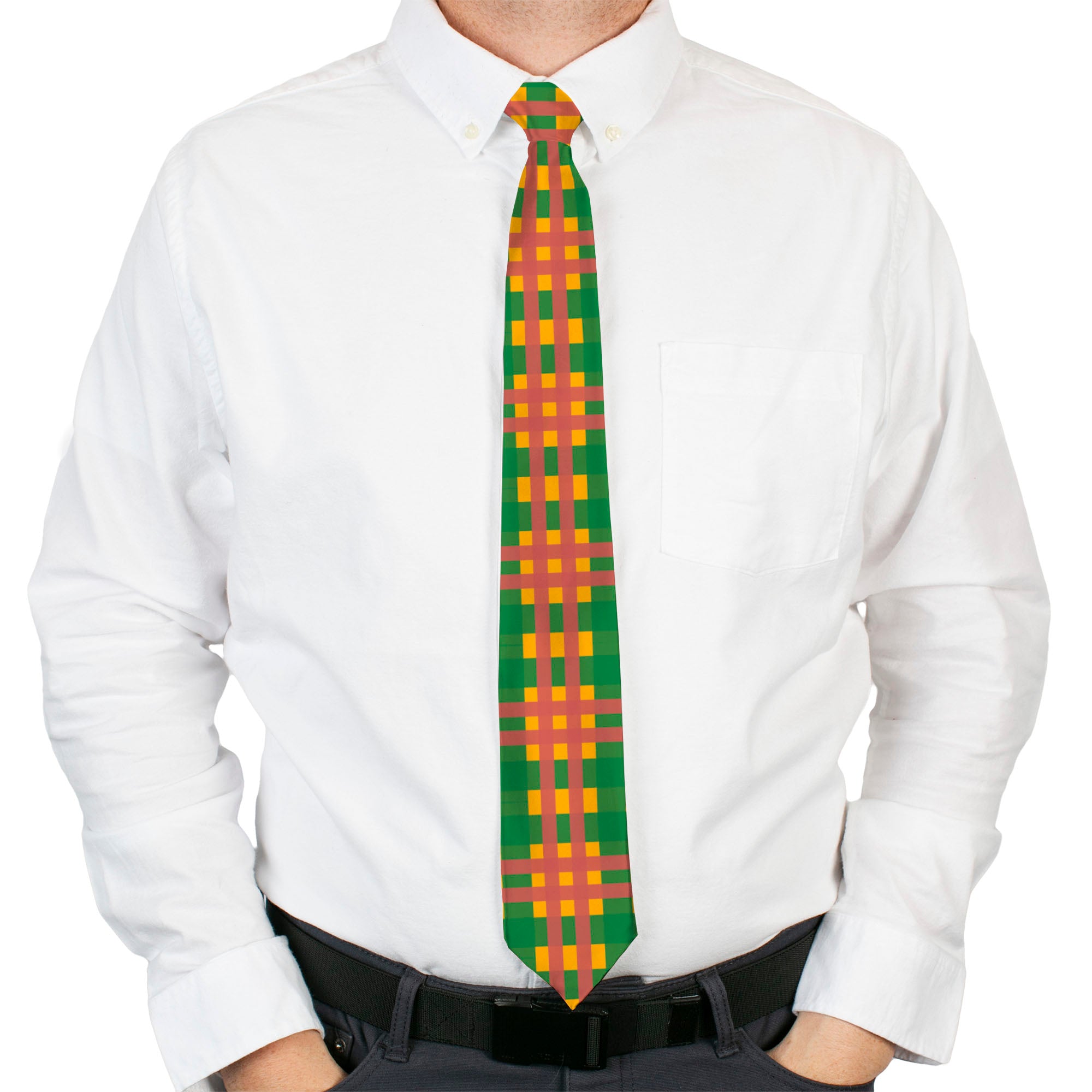 Buckle-Down Necktie - Plaid Gold/Green/Pink Neckties Buckle-Down