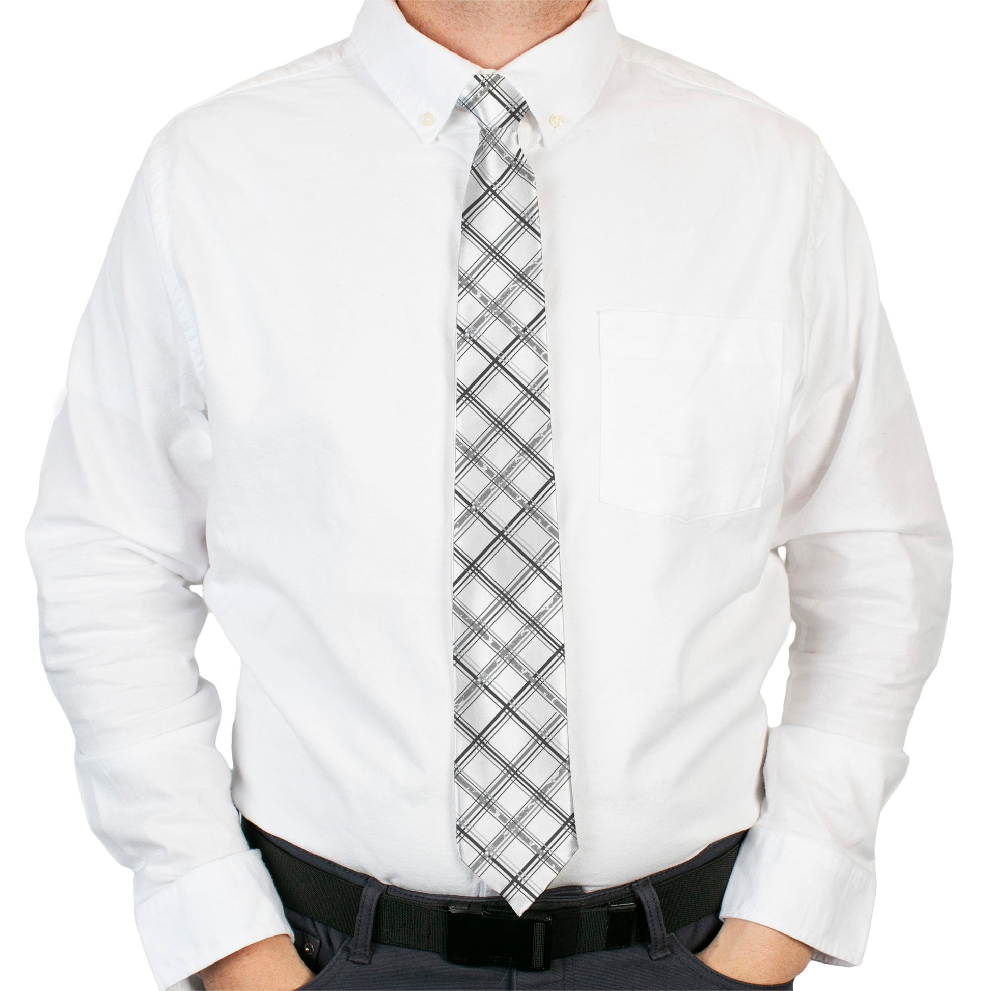 Buckle-Down Necktie - Plaid X Weathered White/Gray Neckties Buckle-Down