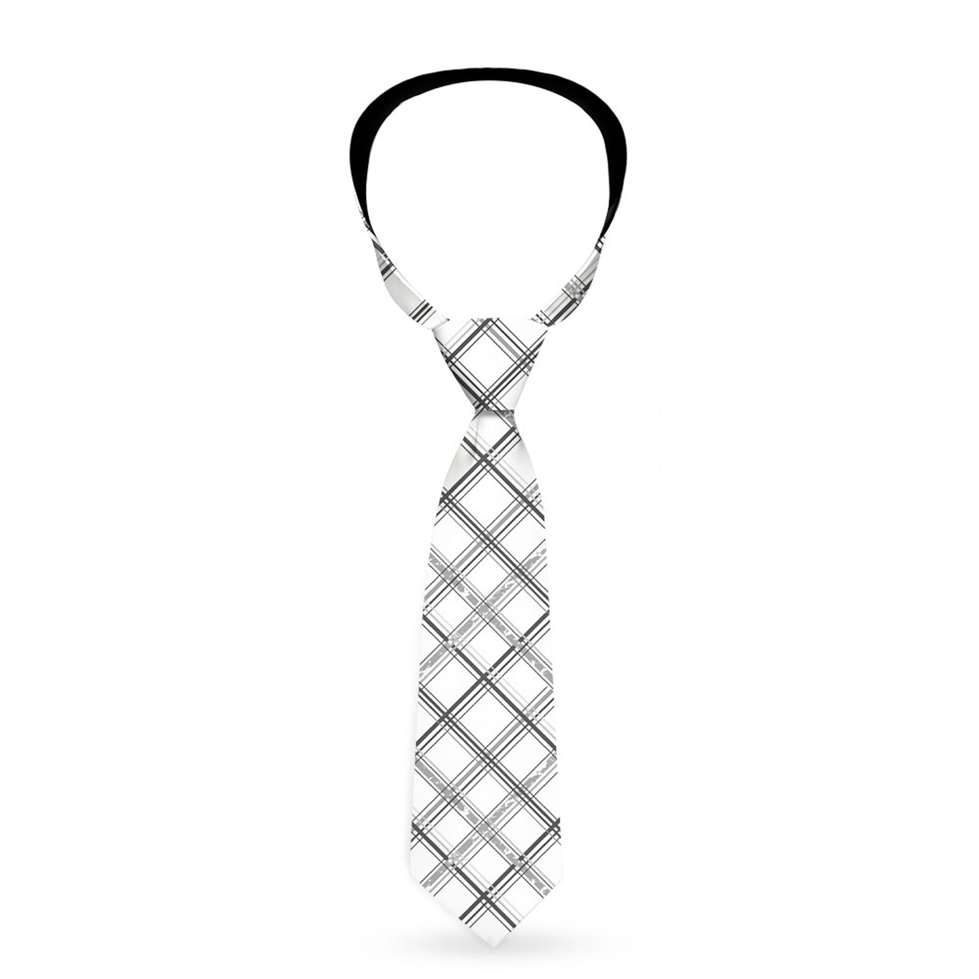 Buckle-Down Necktie - Plaid X Weathered White/Gray Neckties Buckle-Down
