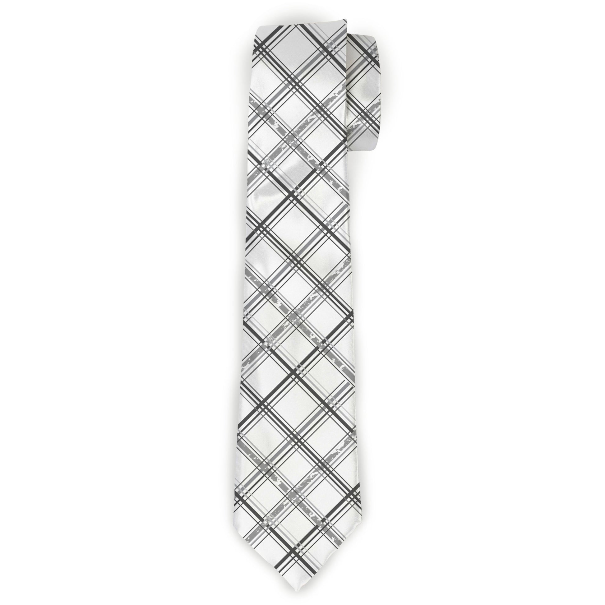 Buckle-Down Necktie - Plaid X Weathered White/Gray Neckties Buckle-Down