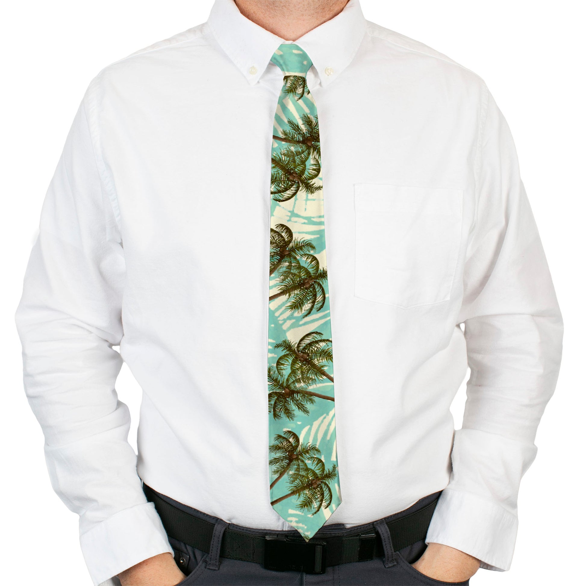 Buckle-Down Necktie - Palm Trees Swaying Tan/Teal Neckties Buckle-Down