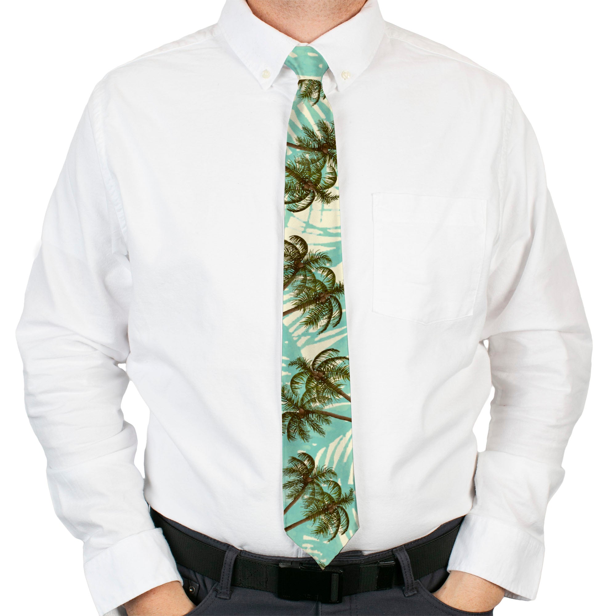 Buckle-Down Necktie - Palm Trees Swaying Tan/Teal Neckties Buckle-Down
