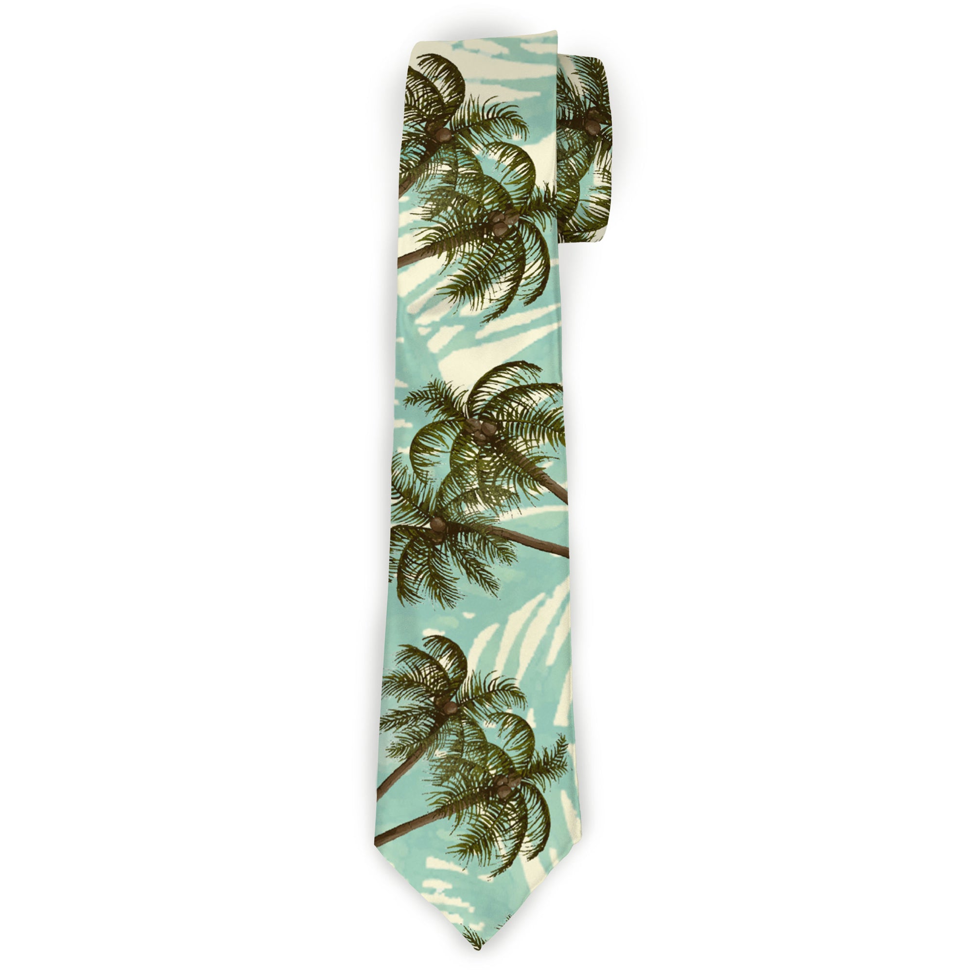 Buckle-Down Necktie - Palm Trees Swaying Tan/Teal Neckties Buckle-Down