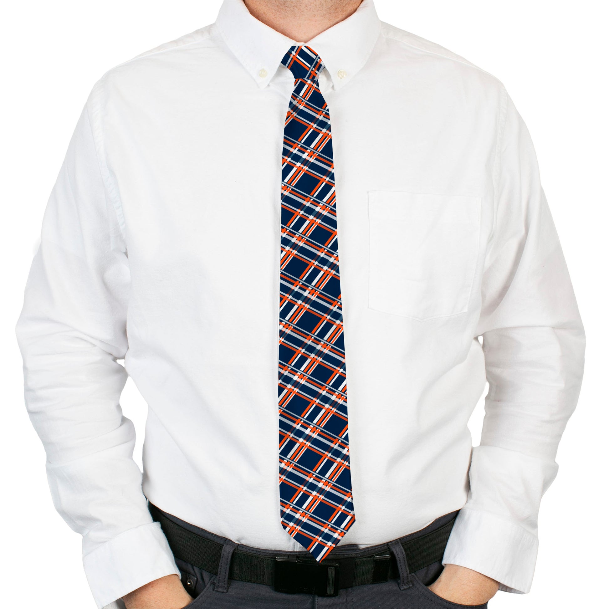 Buckle-Down Necktie - Plaid X3 Navy/Orange/White Neckties Buckle-Down