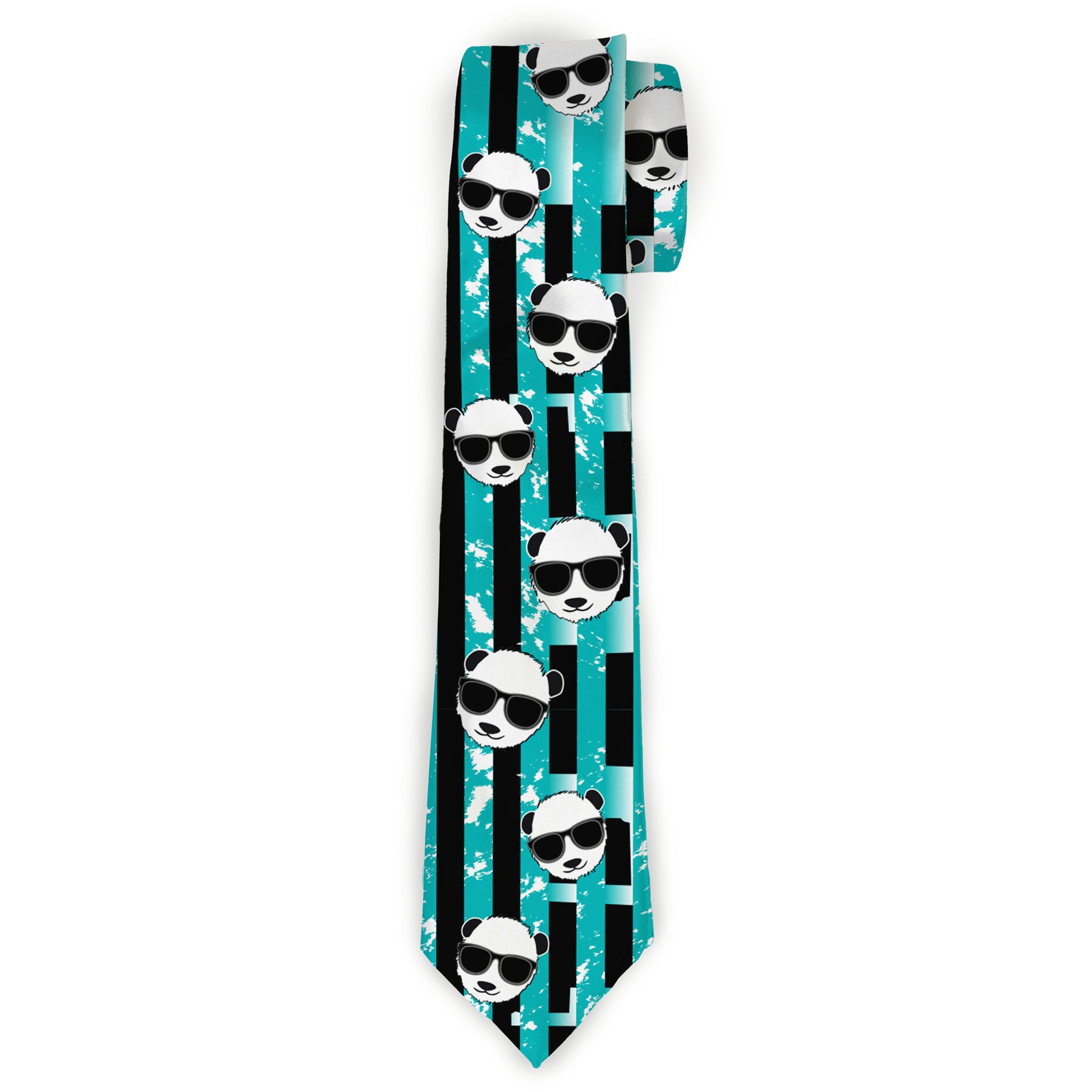 Buckle-Down Necktie - Multi Panda w/Sunglasses Stripe Turquoise/Black Neckties Buckle-Down