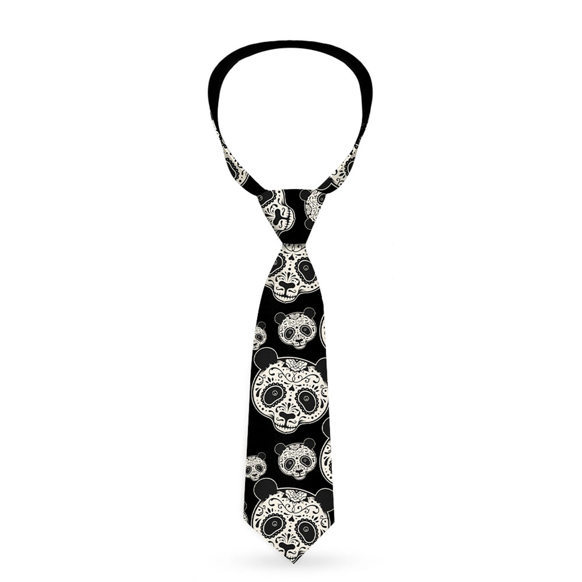 Buckle-Down Necktie - Panda Bear Sugar Skull C/U Scattered Black/Cream Neckties Buckle-Down
