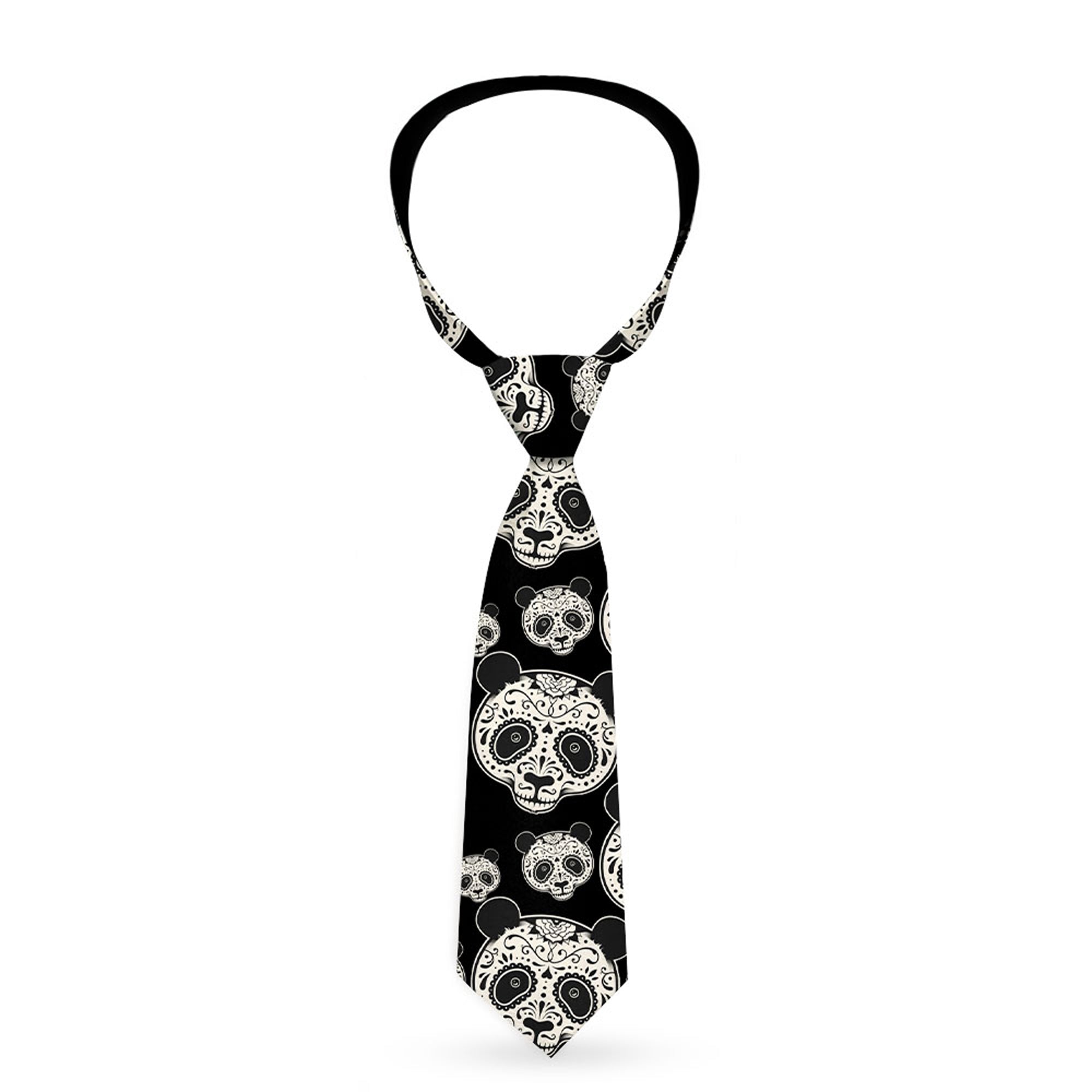 Buckle-Down Necktie - Panda Bear Sugar Skull C/U Scattered Black/Cream Neckties Buckle-Down