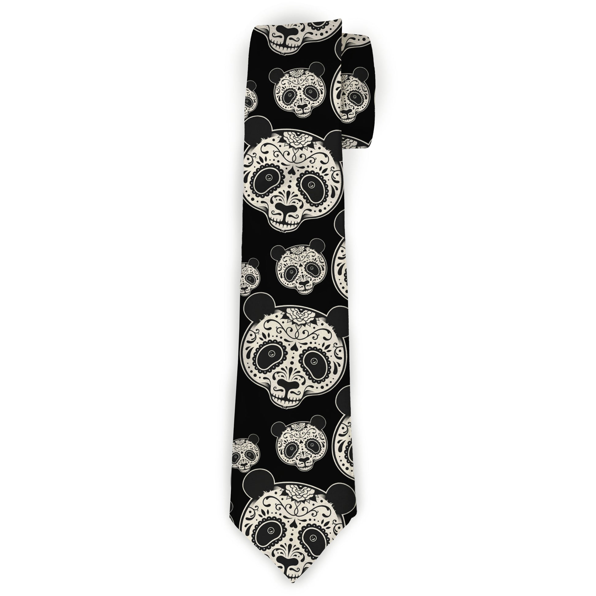 Buckle-Down Necktie - Panda Bear Sugar Skull C/U Scattered Black/Cream Neckties Buckle-Down