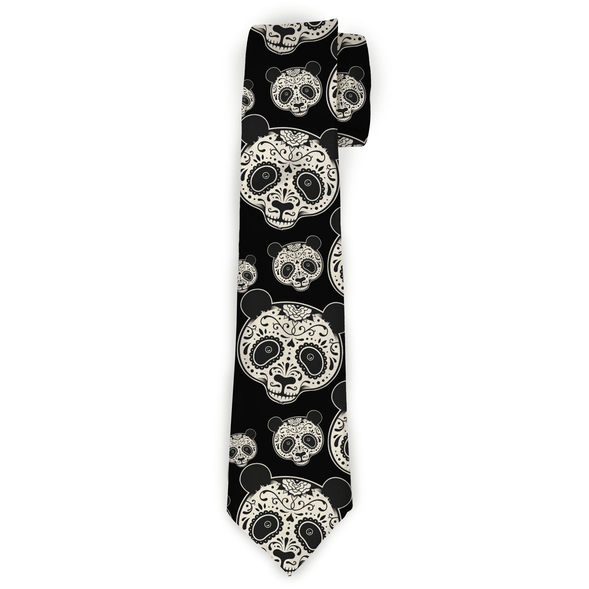 Buckle-Down Necktie - Panda Bear Sugar Skull C/U Scattered Black/Cream Neckties Buckle-Down
