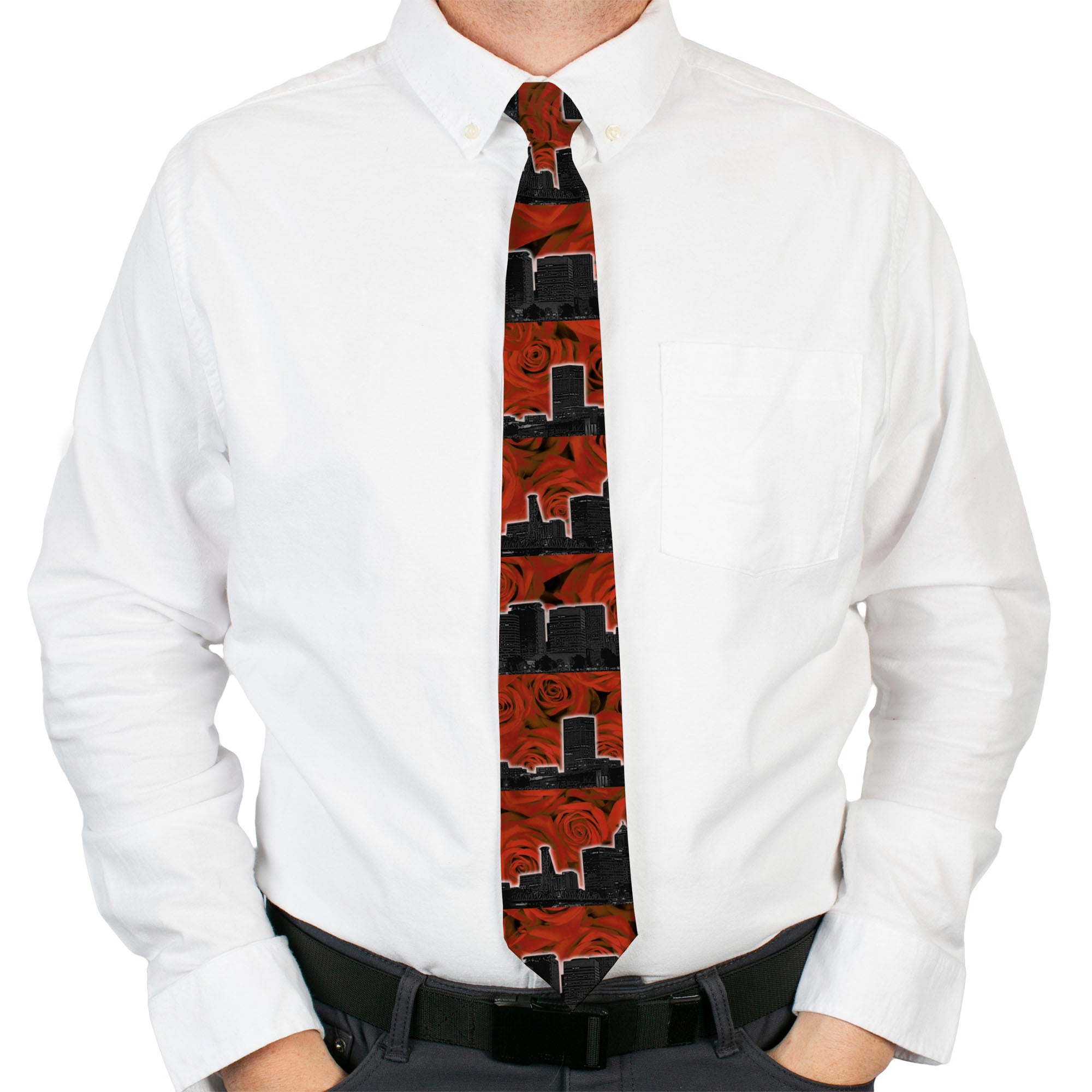 Buckle-Down Necktie - Portland Vivid Skyline Red Roses/Black Neckties Buckle-Down