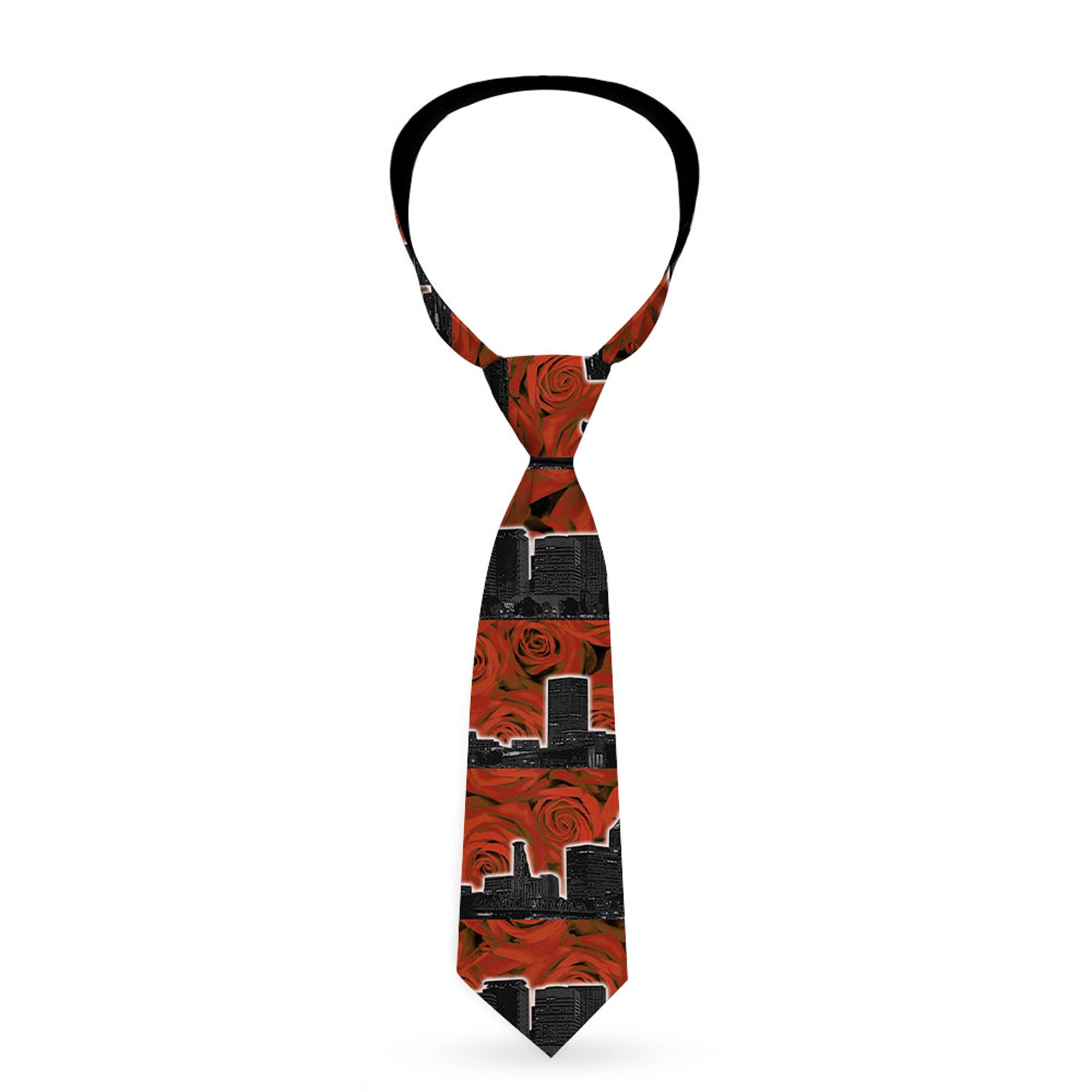 Buckle-Down Necktie - Portland Vivid Skyline Red Roses/Black Neckties Buckle-Down
