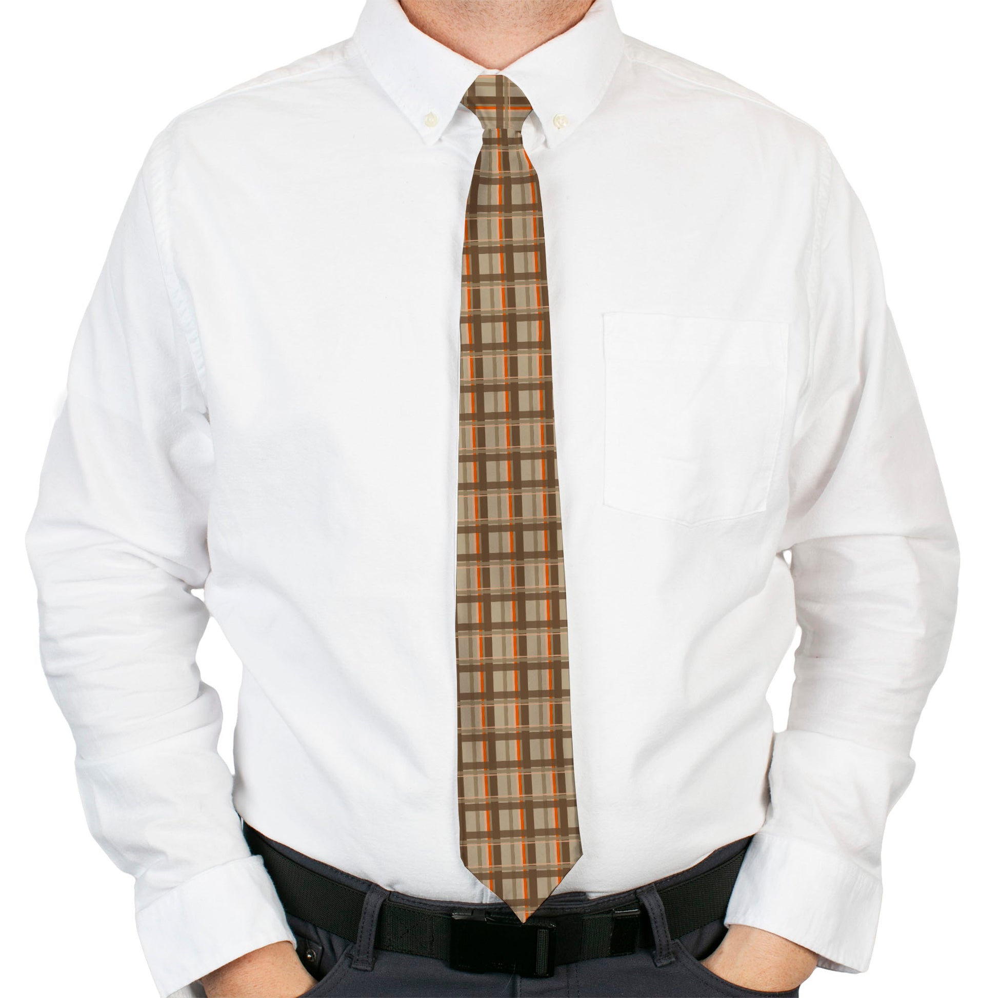 Buckle-Down Necktie - Plaid Tan Shades/Orange Neckties Buckle-Down