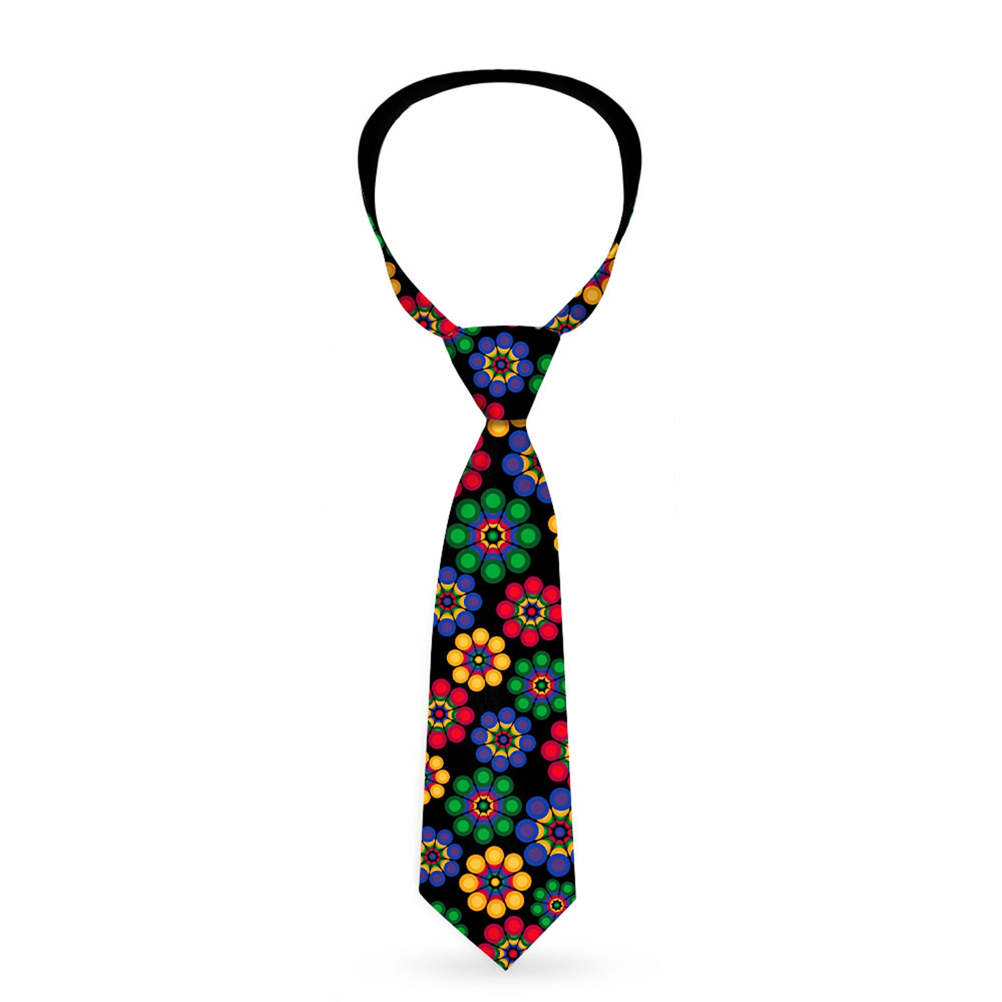 Buckle-Down Necktie - Psychedelic Daisies Black/Multi Color Neckties Buckle-Down