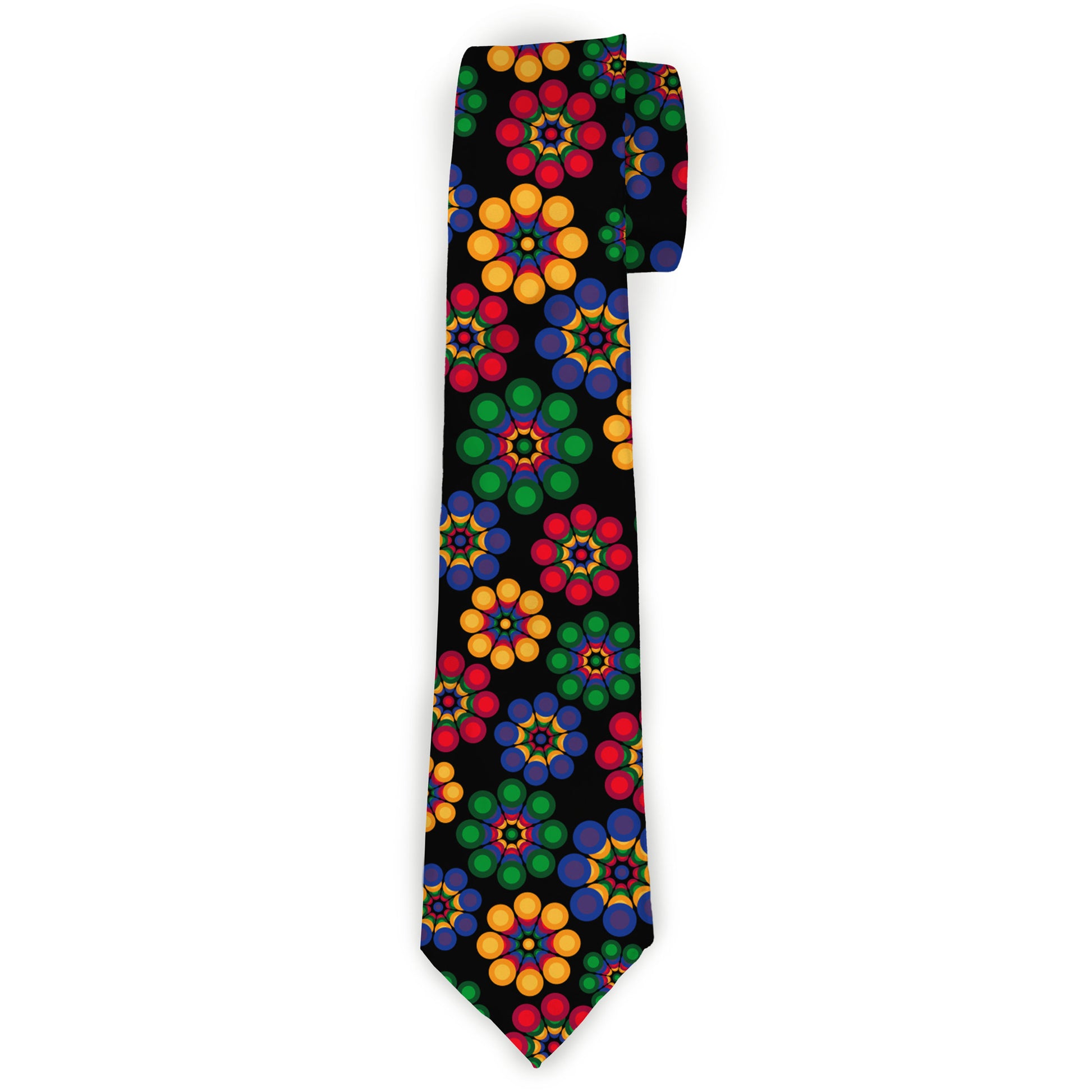 Buckle-Down Necktie - Psychedelic Daisies Black/Multi Color Neckties Buckle-Down