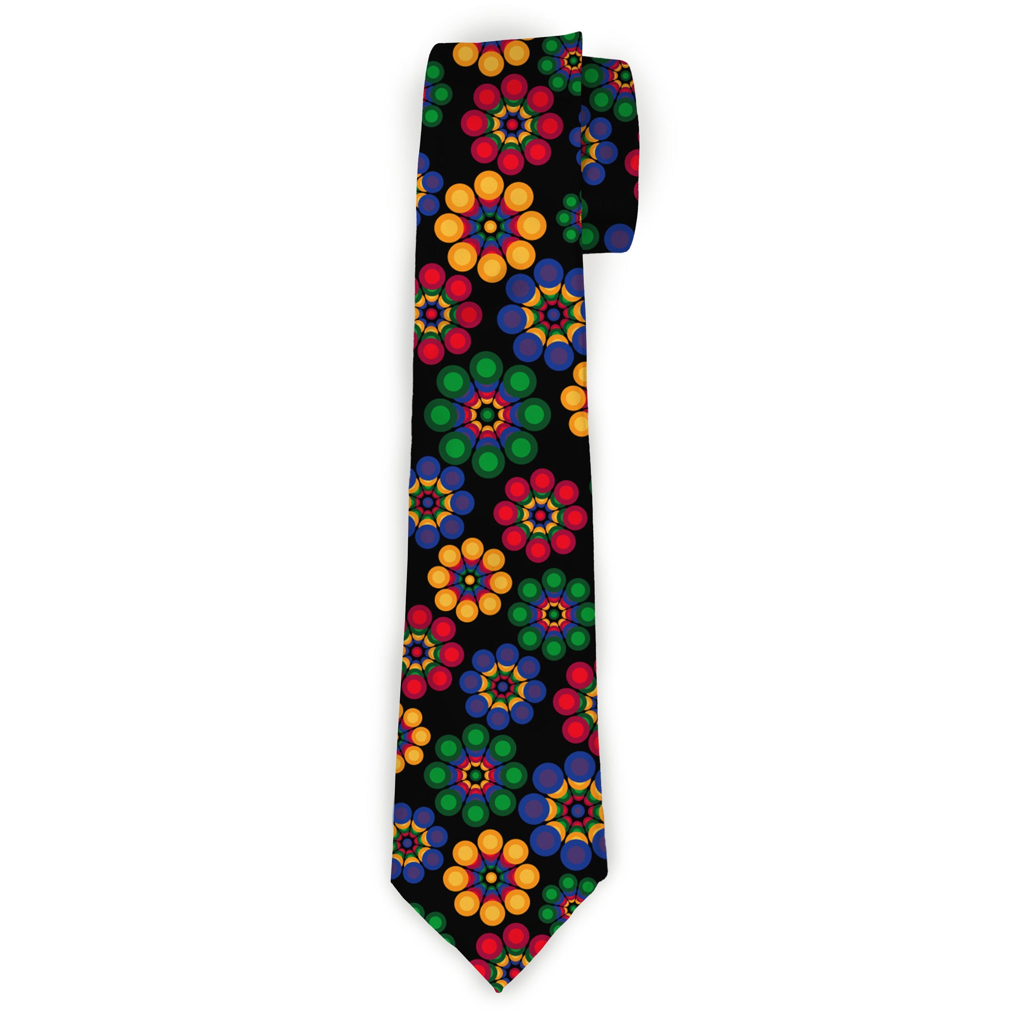 Buckle-Down Necktie - Psychedelic Daisies Black/Multi Color Neckties Buckle-Down