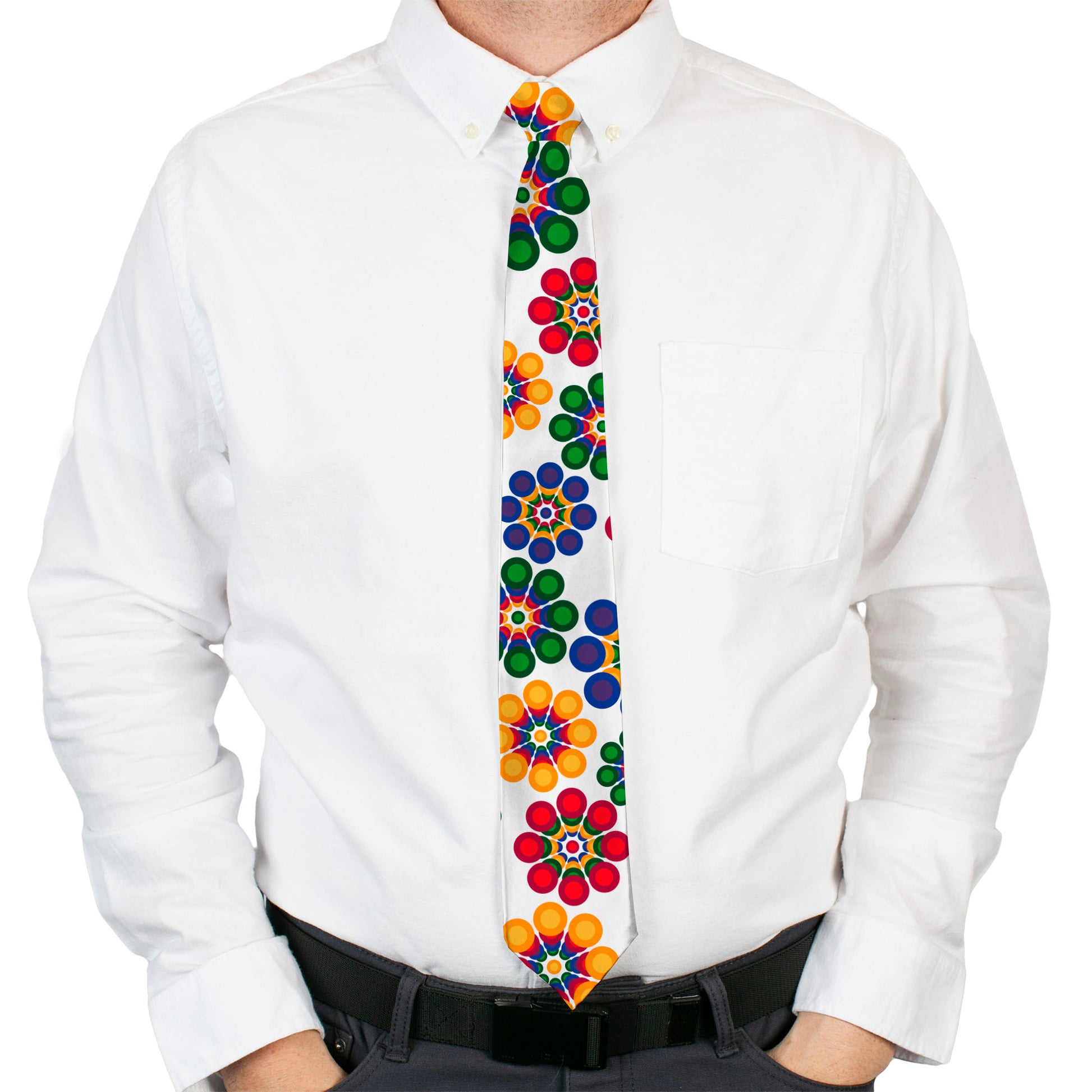 Buckle-Down Necktie - Psychedelic Daisies C/U White/Multi Color Neckties Buckle-Down