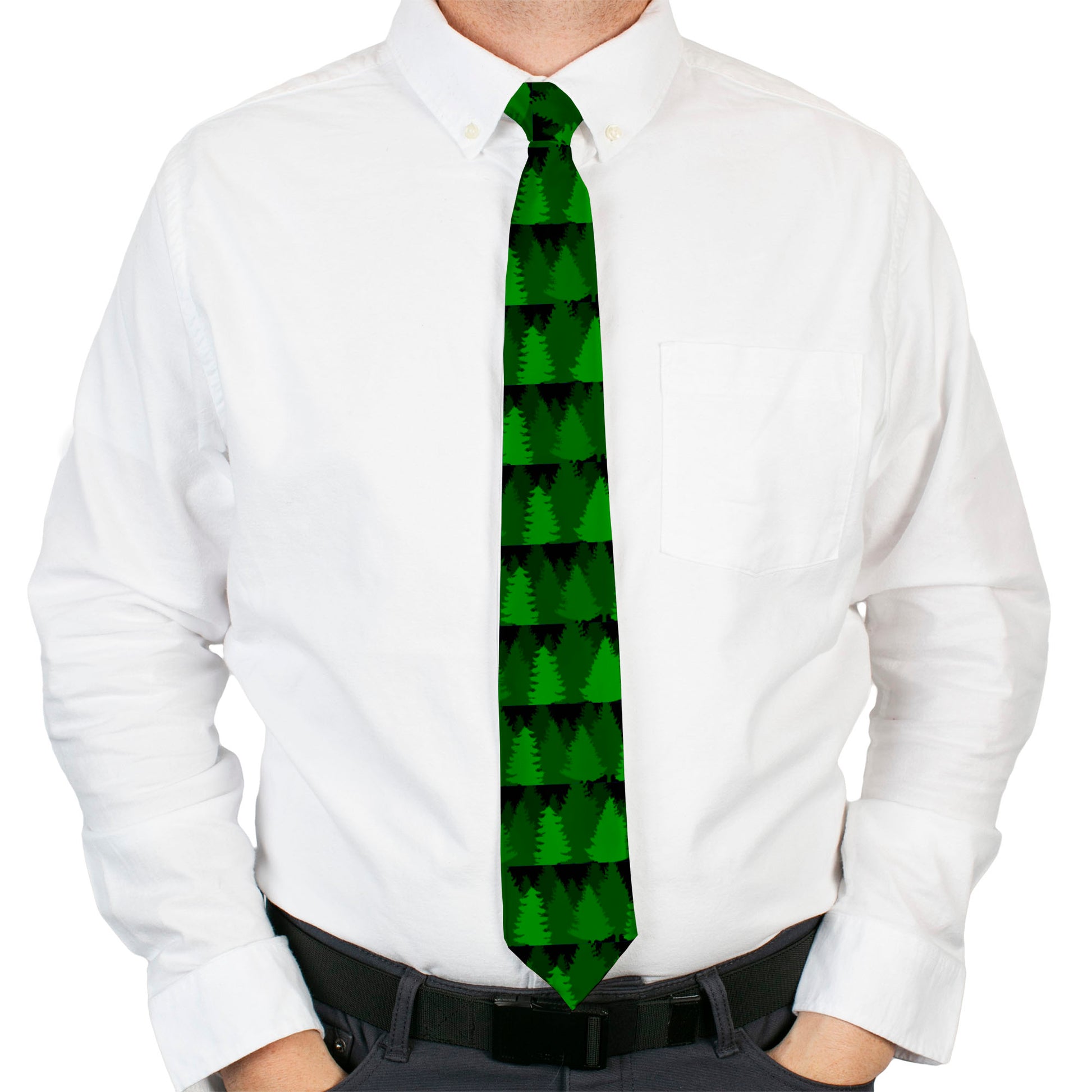 Buckle-Down Necktie - Pine Tree Silhouettes Black/Greens Neckties Buckle-Down