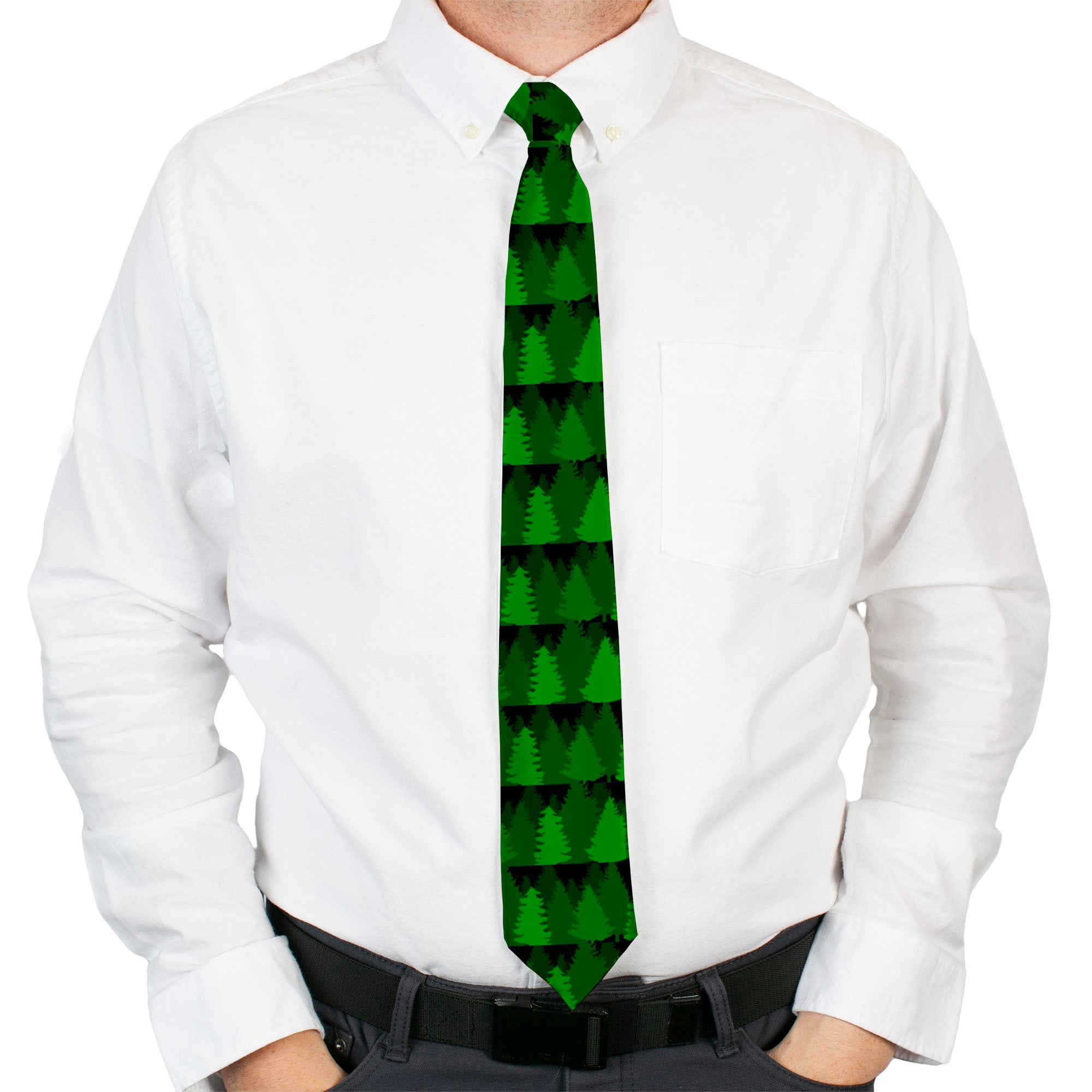 Buckle-Down Necktie - Pine Tree Silhouettes Black/Greens Neckties Buckle-Down