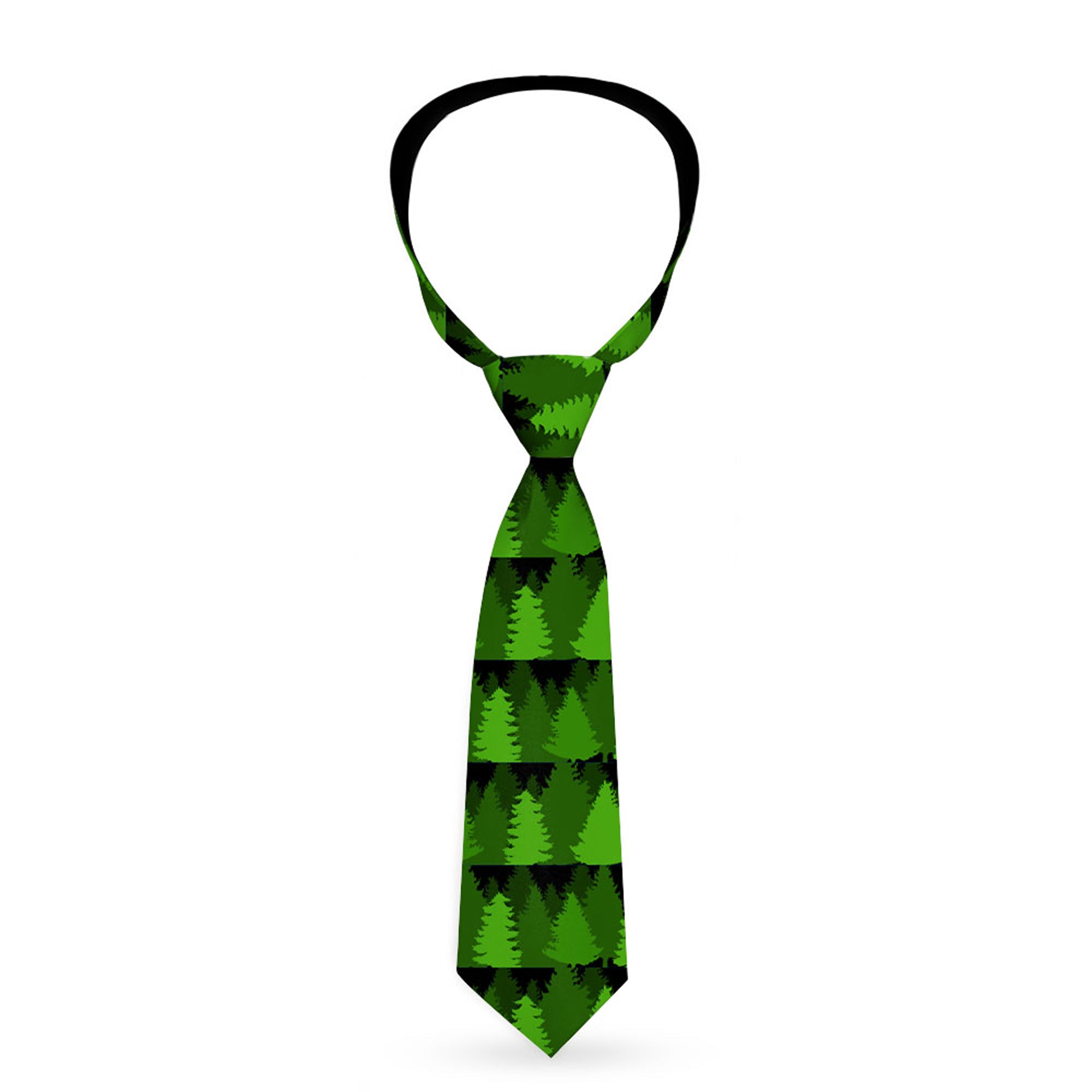 Buckle-Down Necktie - Pine Tree Silhouettes Black/Greens Neckties Buckle-Down