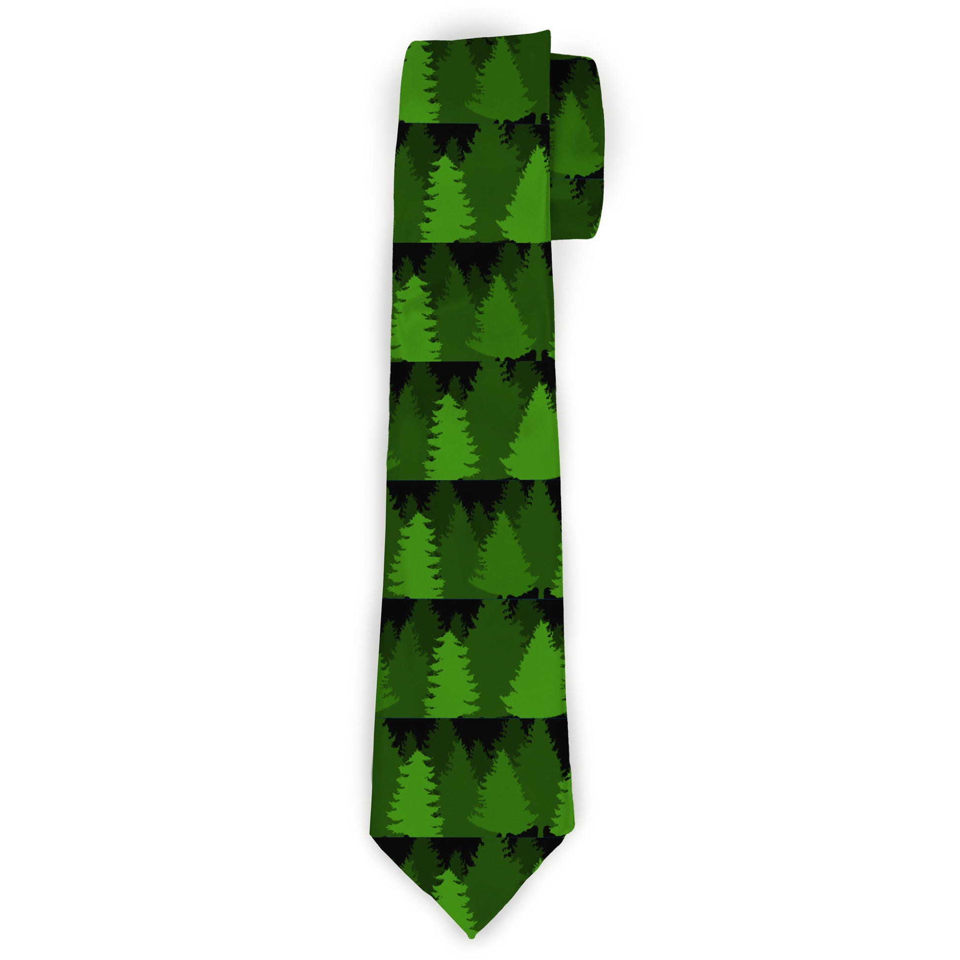 Buckle-Down Necktie - Pine Tree Silhouettes Black/Greens Neckties Buckle-Down