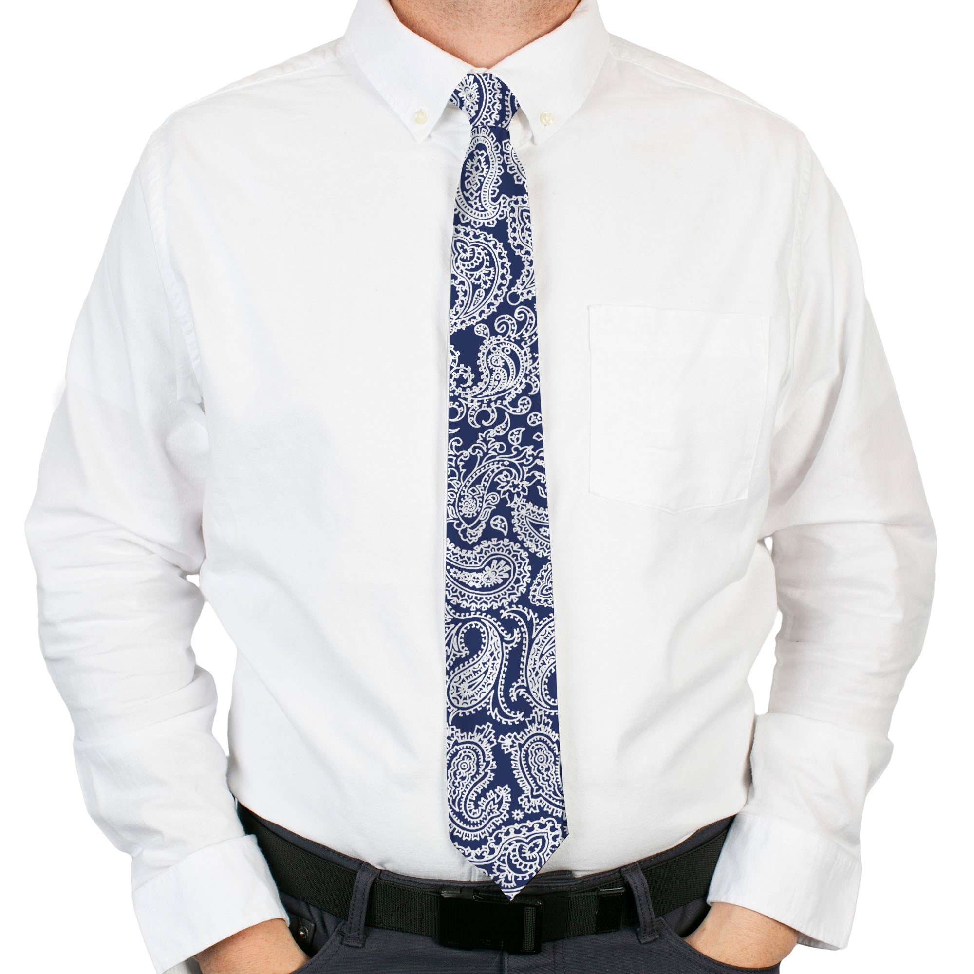 Buckle-Down Necktie - Paisley Blue/White Neckties Buckle-Down
