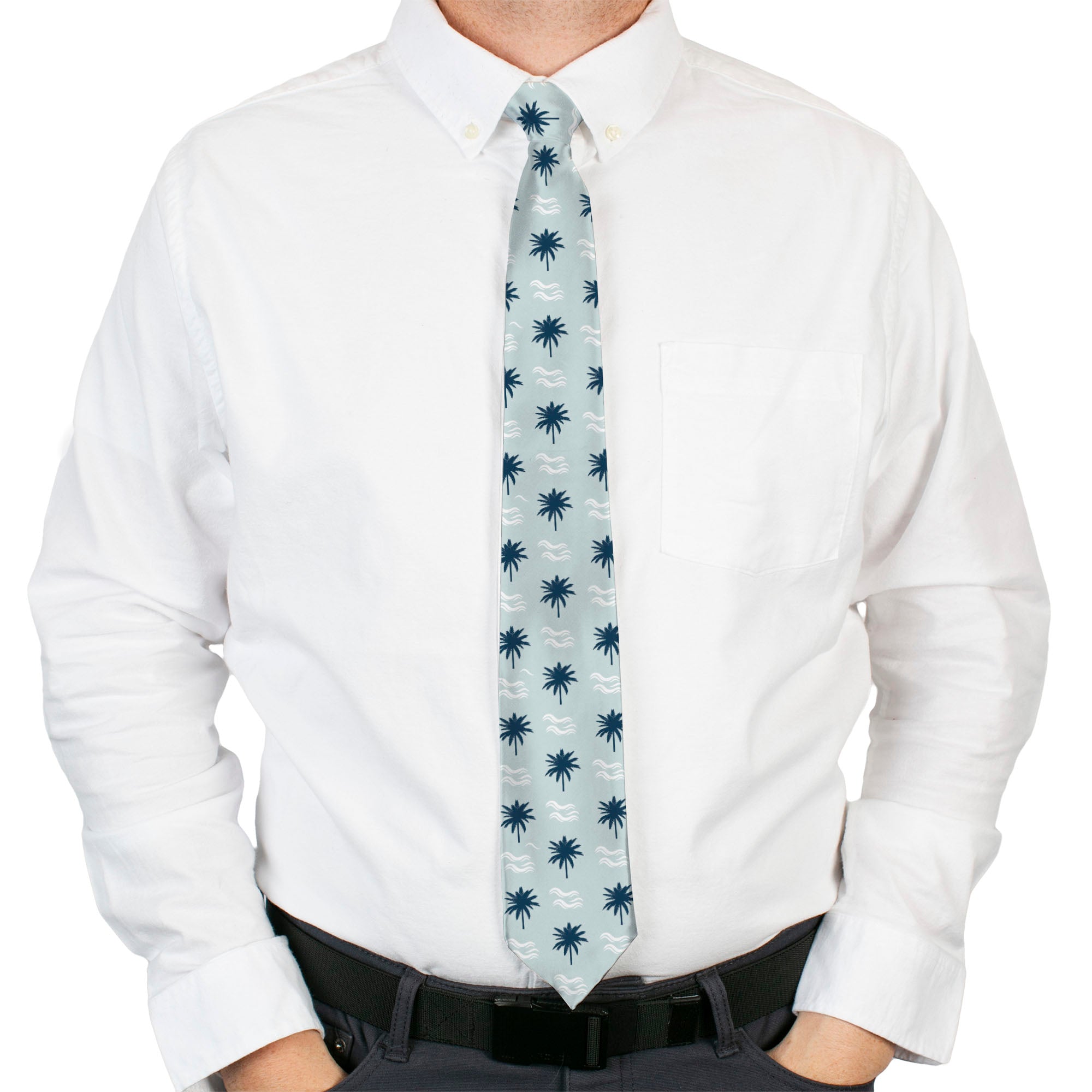Buckle-Down Necktie - Palm Trees & Waves Monogram Blues/White Neckties Buckle-Down
